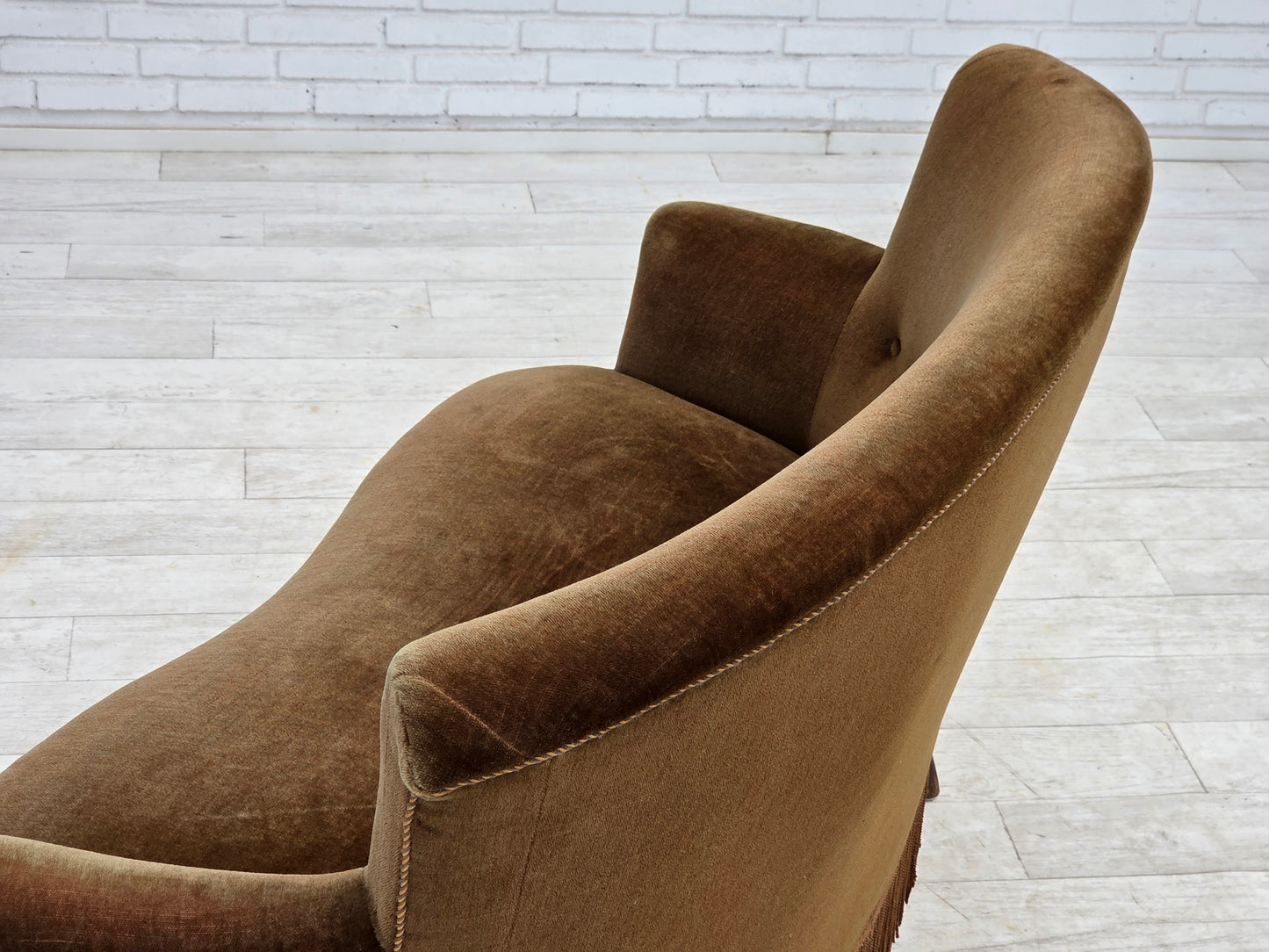 1960s, Danish 2-seater sofa, original green furniture velour.
