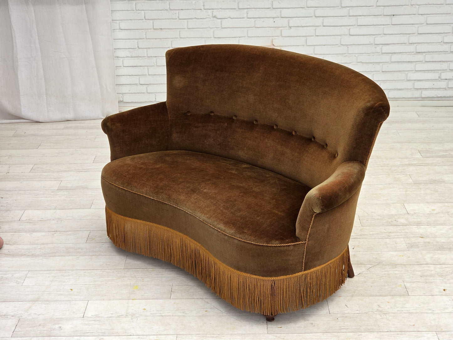 1960s, Danish 2-seater sofa, original green furniture velour.
