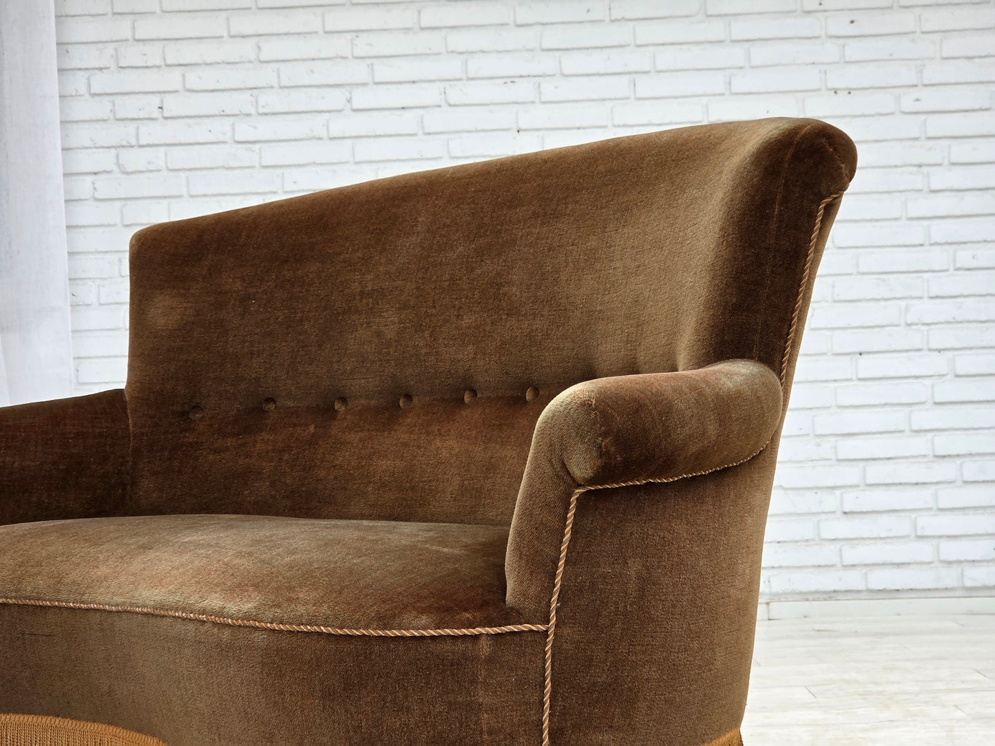 1960s, Danish 2-seater sofa, original green furniture velour.