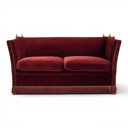 1970s, Danish 2-seater drop arm "Spanish" sofa, furniture velour.