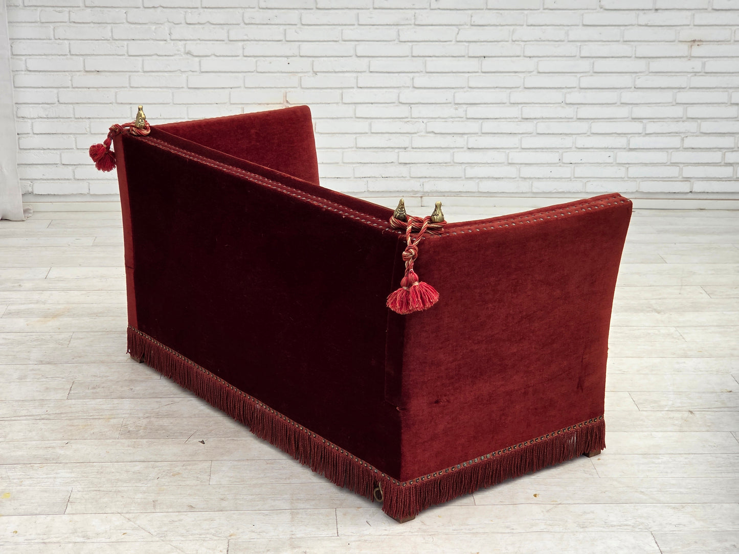 1970s, Danish 2-seater drop arm "Spanish" sofa, furniture velour.