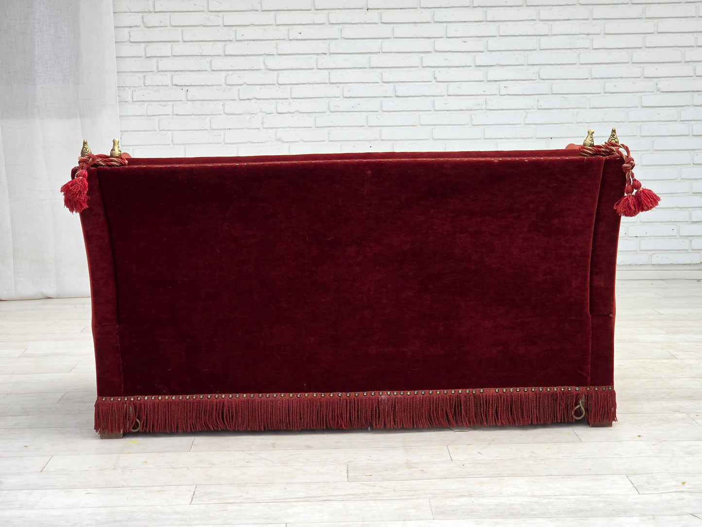 1970s, Danish 2-seater drop arm "Spanish" sofa, furniture velour.