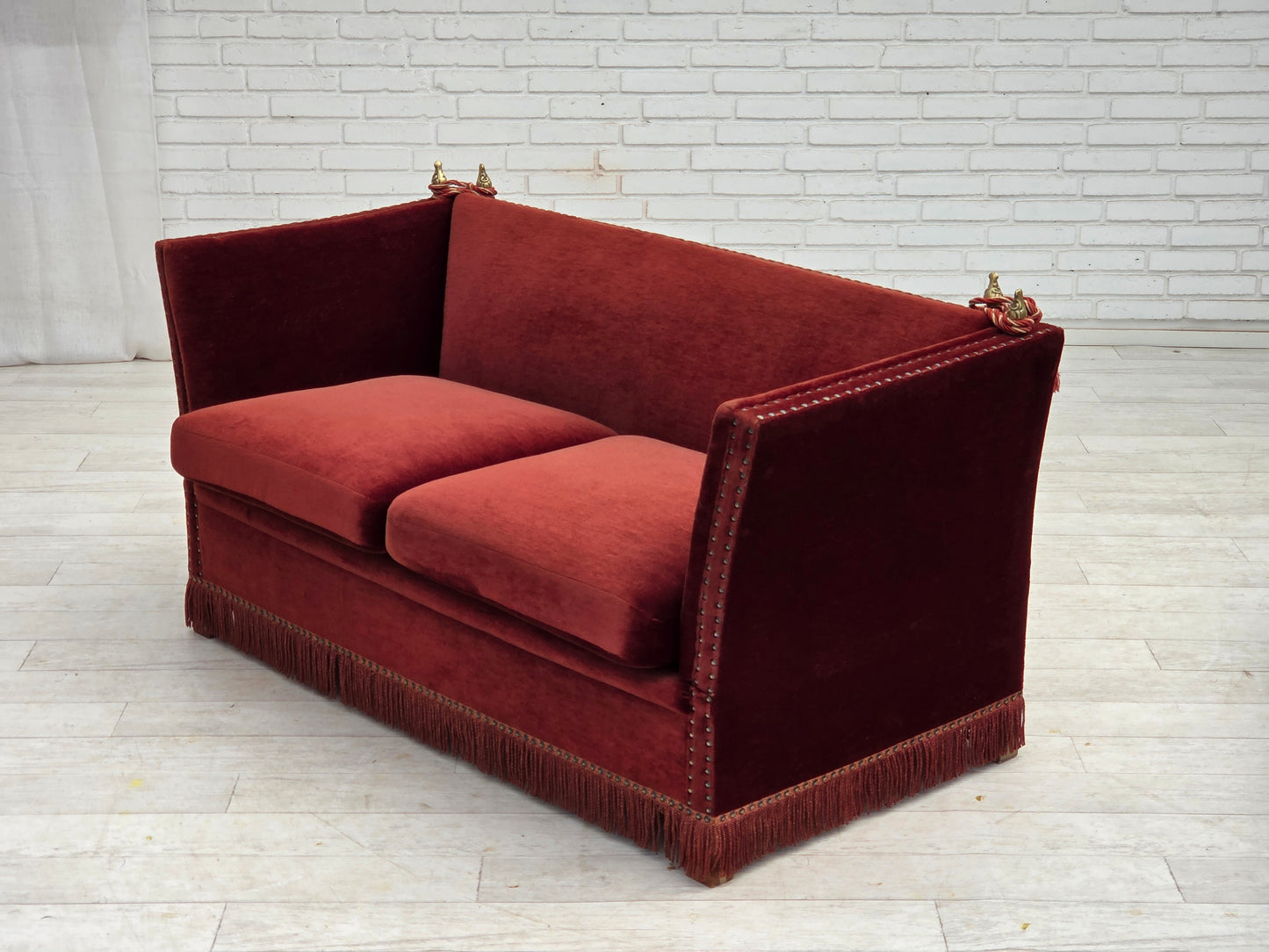 1970s, Danish 2-seater drop arm "Spanish" sofa, furniture velour.