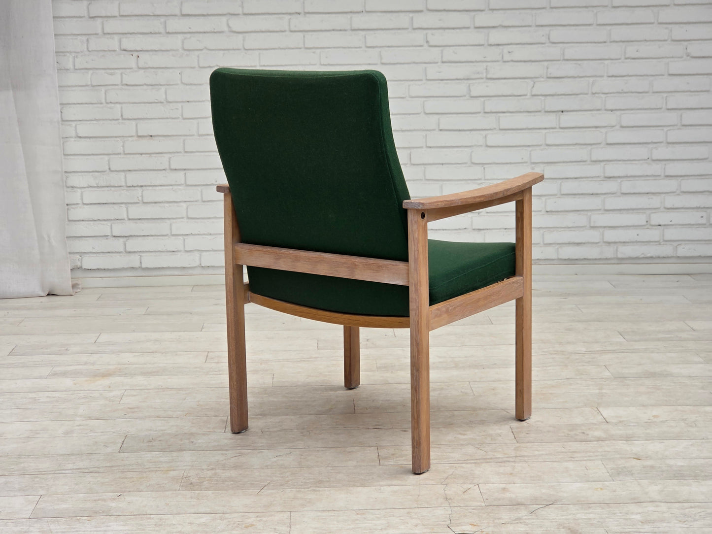 1980s, Danish armchair by Høng Stole, green furniture wool, oak wood.
