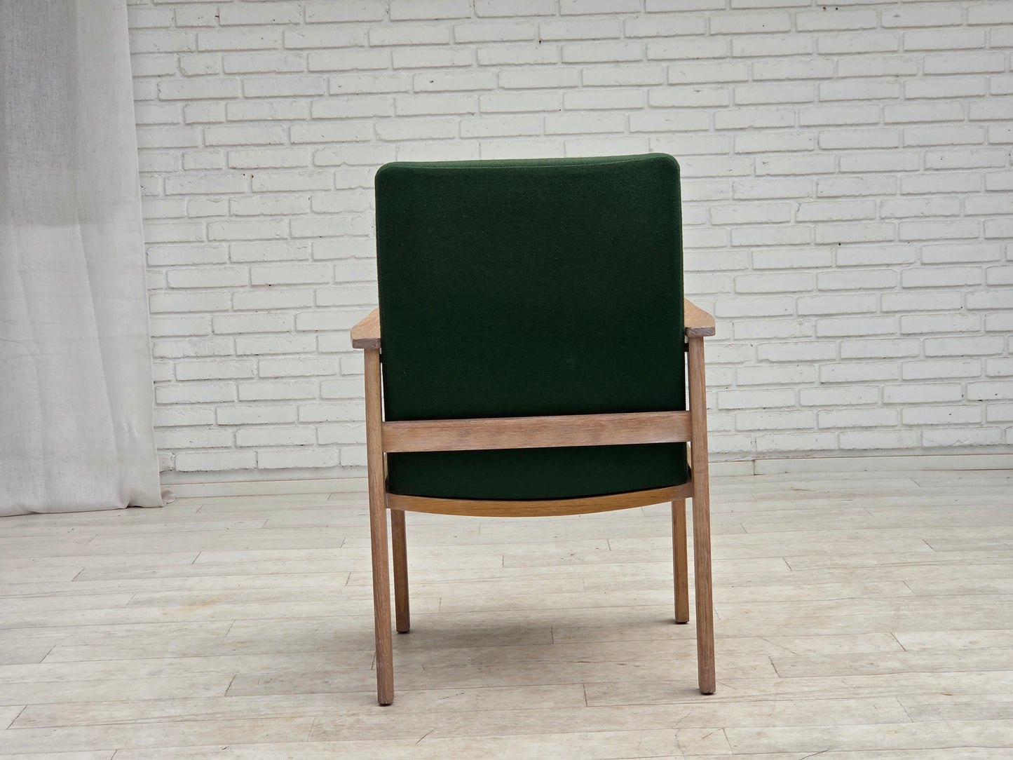 1980s, Danish armchair by Høng Stole, green furniture wool, oak wood.