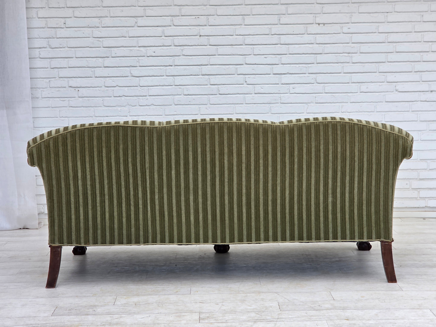 1950s, 3-seater Danish sofa, green furniture velour, teak wood.