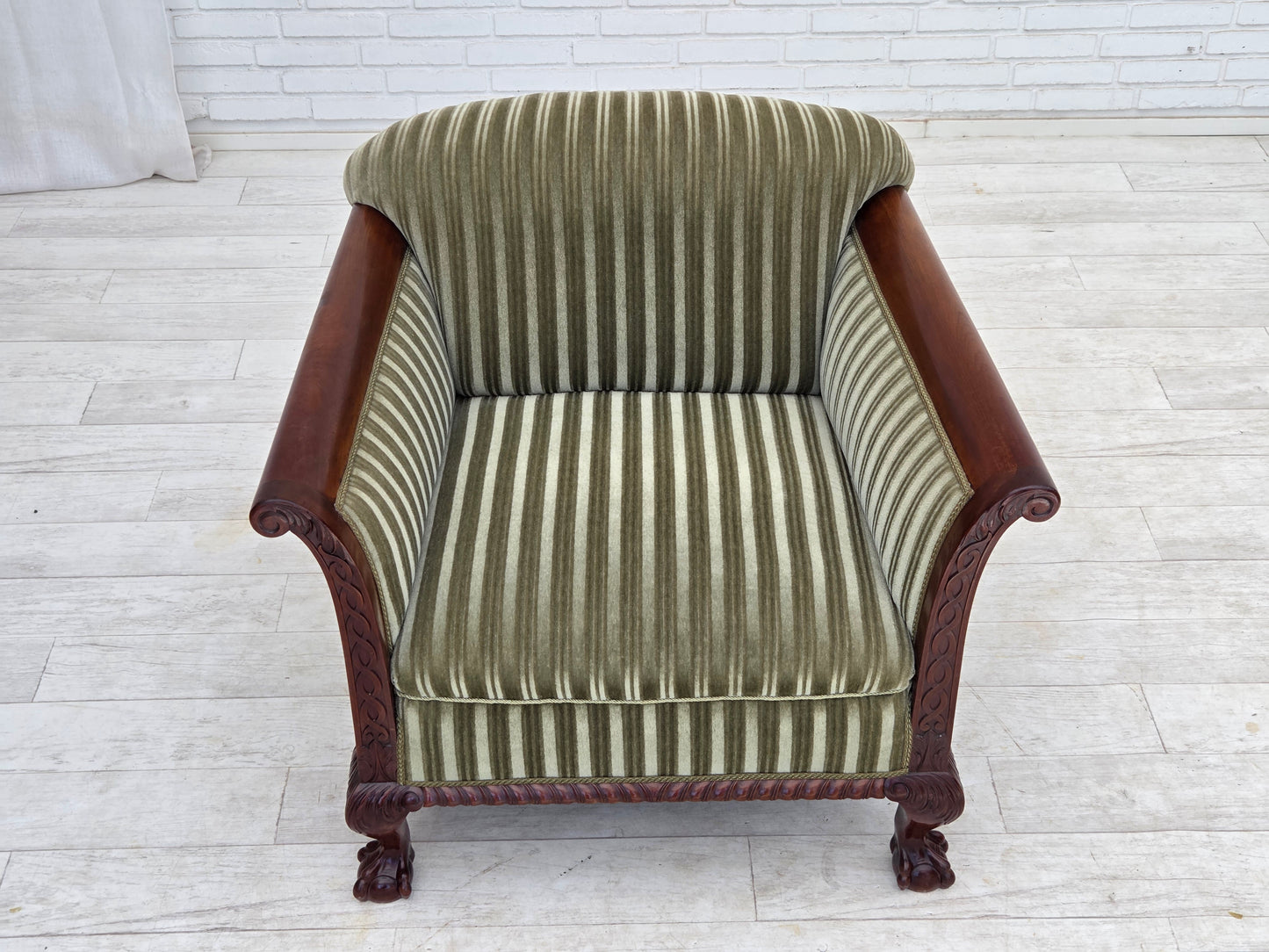 1950s, Danish armchair, furniture velour, teak wood.