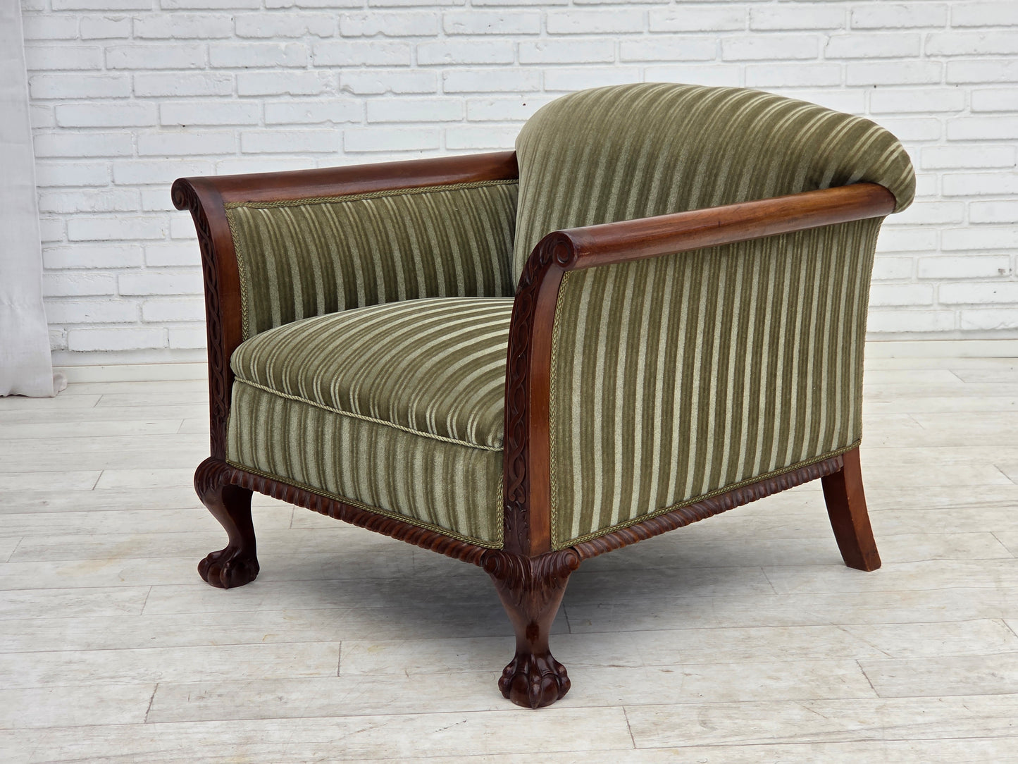 1950s, Danish armchair, furniture velour, teak wood.