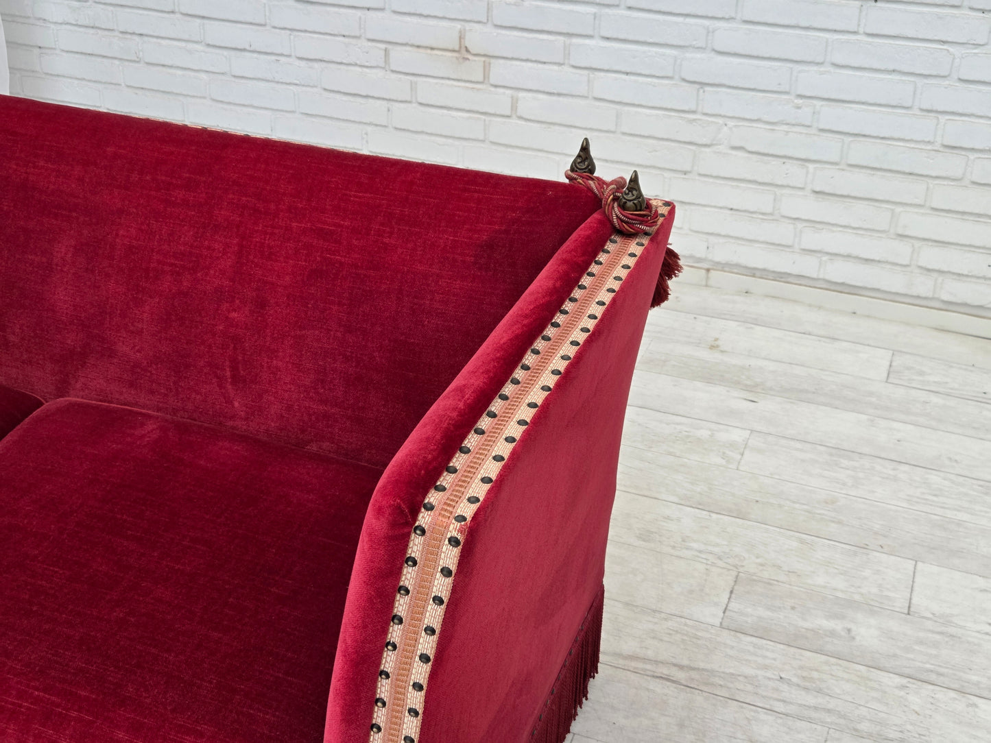 1970s, Danish 2-seater drop arm sofa, furniture velour.