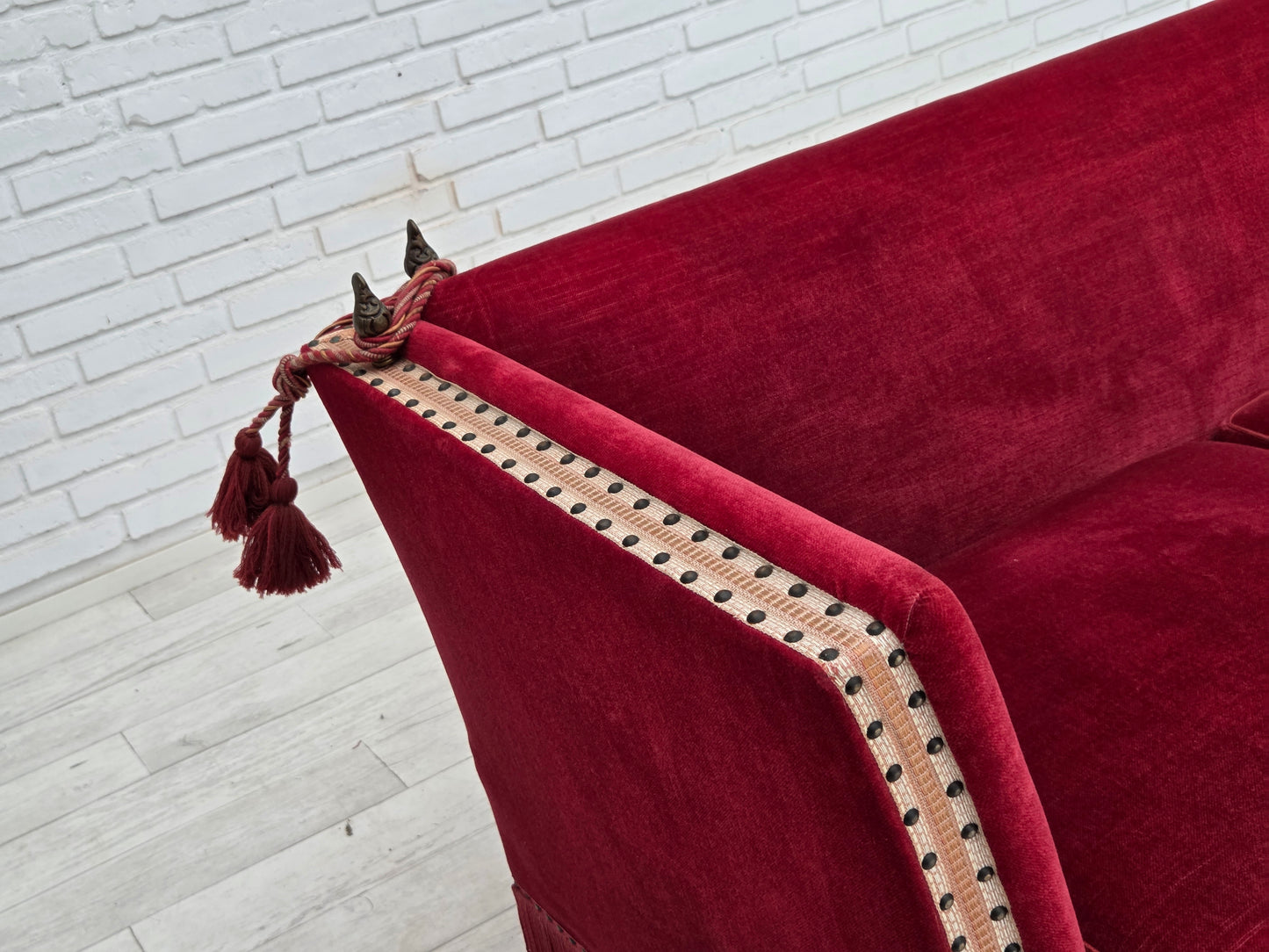 1970s, Danish 2-seater drop arm sofa, furniture velour.
