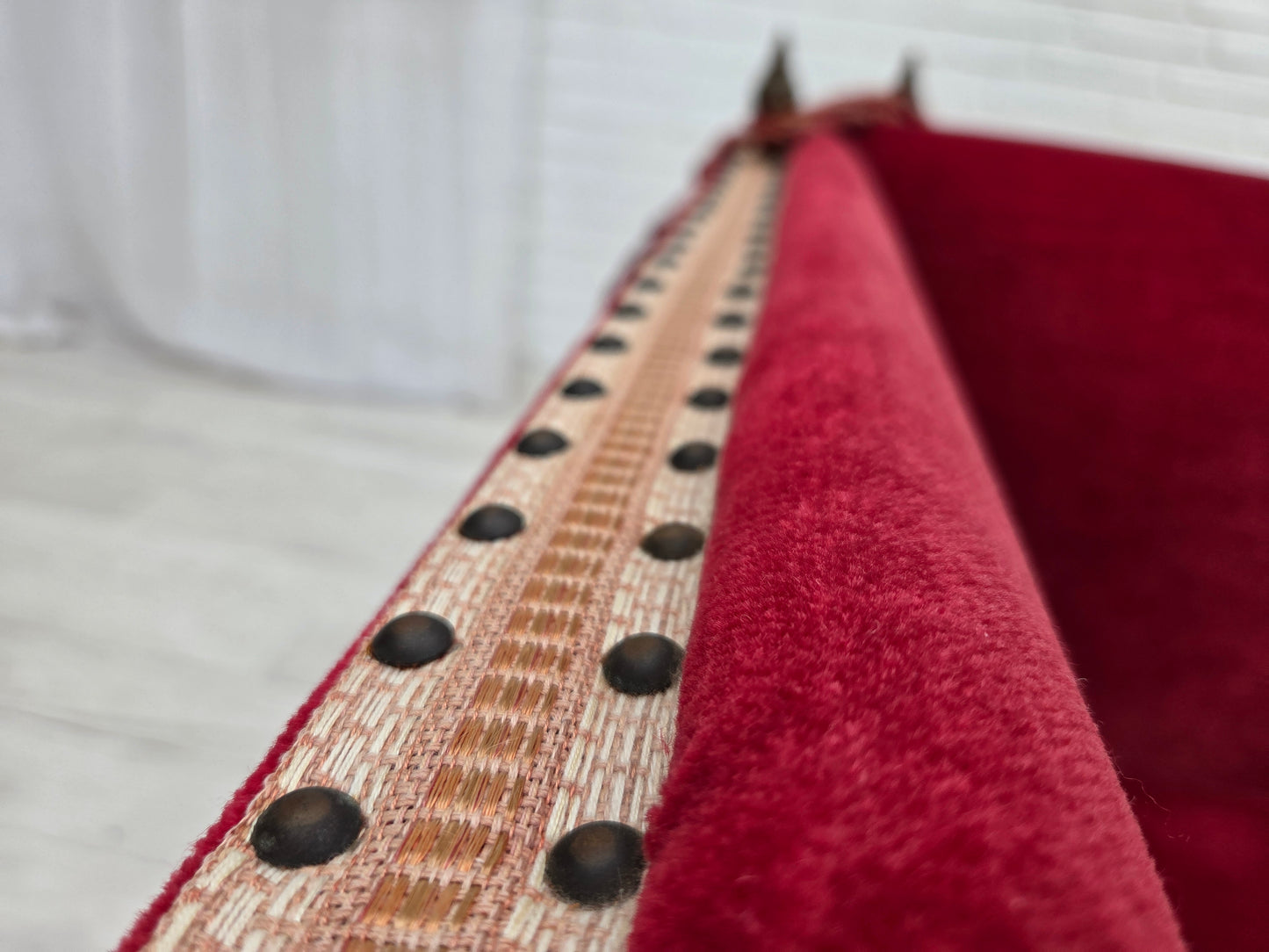 1970s, Danish 2-seater drop arm sofa, furniture velour.