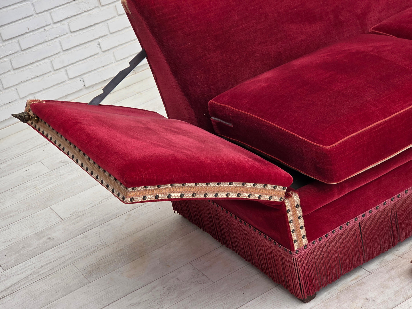 1970s, Danish 2-seater drop arm sofa, furniture velour.
