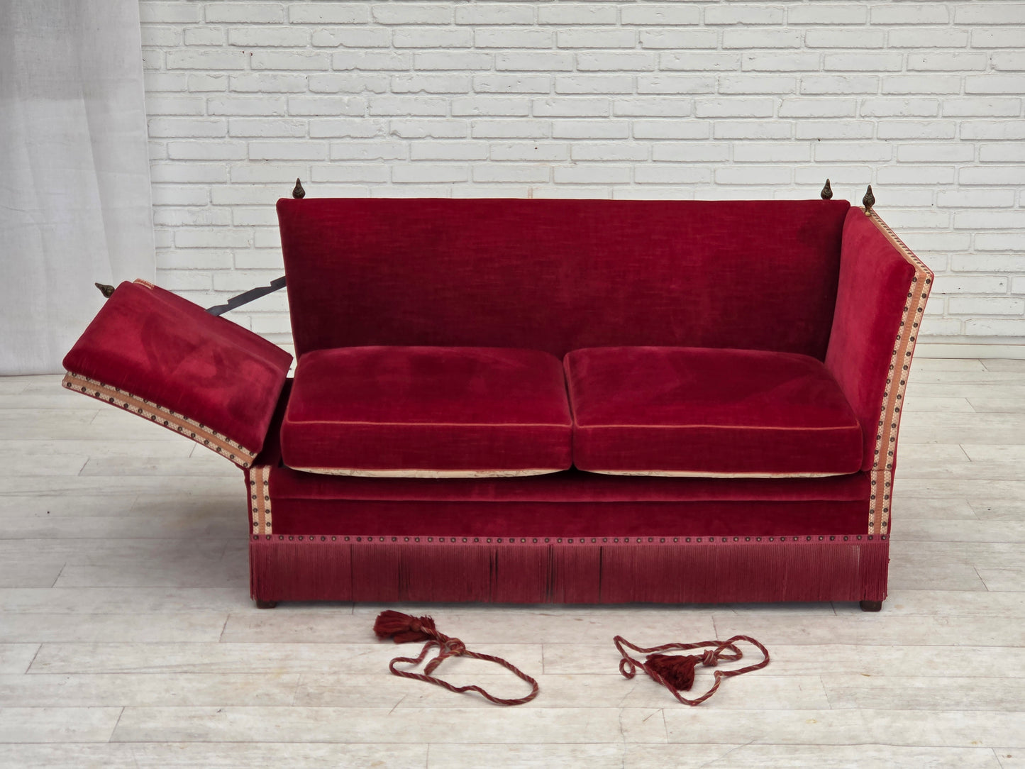 1970s, Danish 2-seater drop arm sofa, furniture velour.