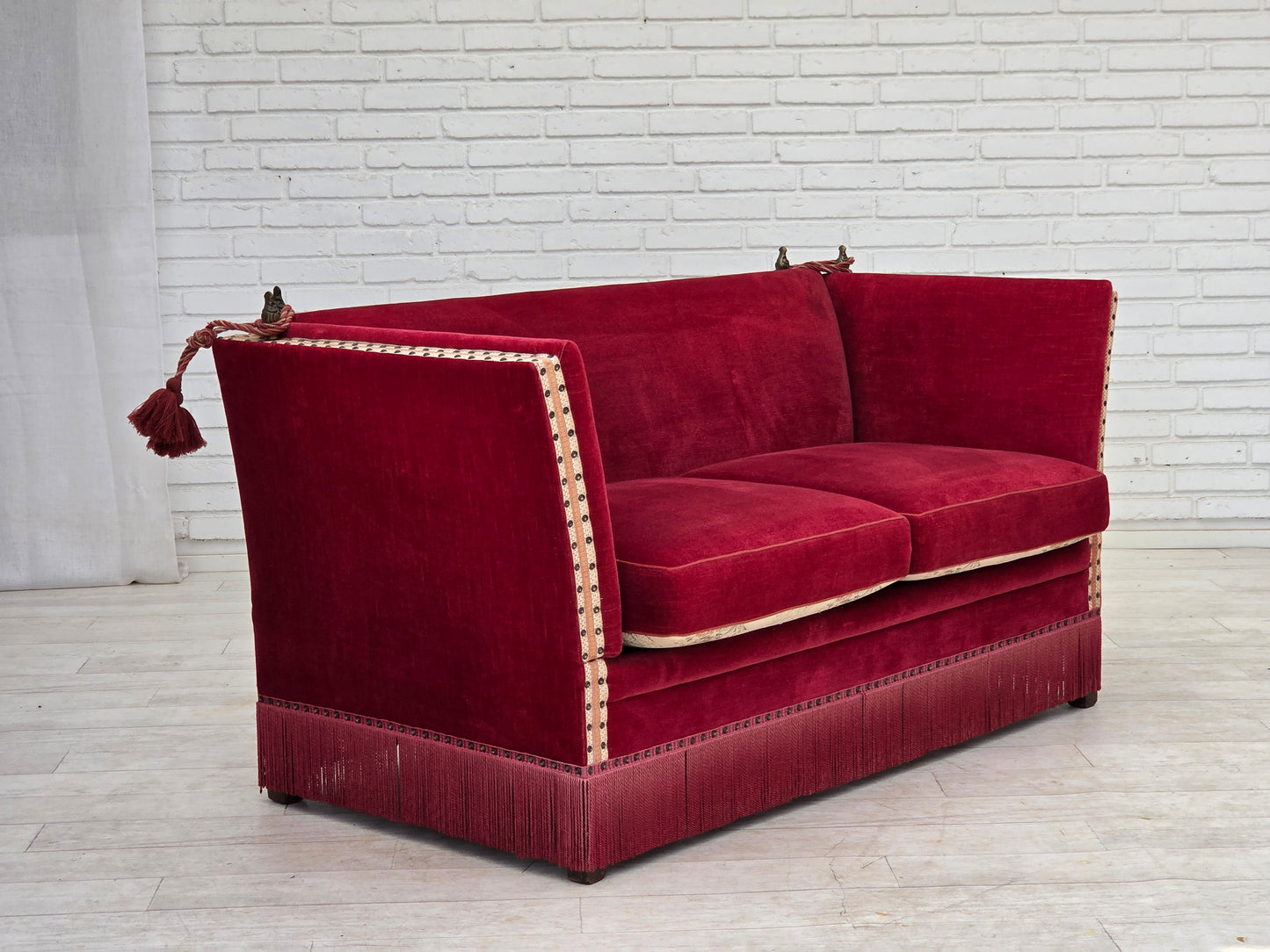 1970s, Danish 2-seater drop arm sofa, furniture velour.