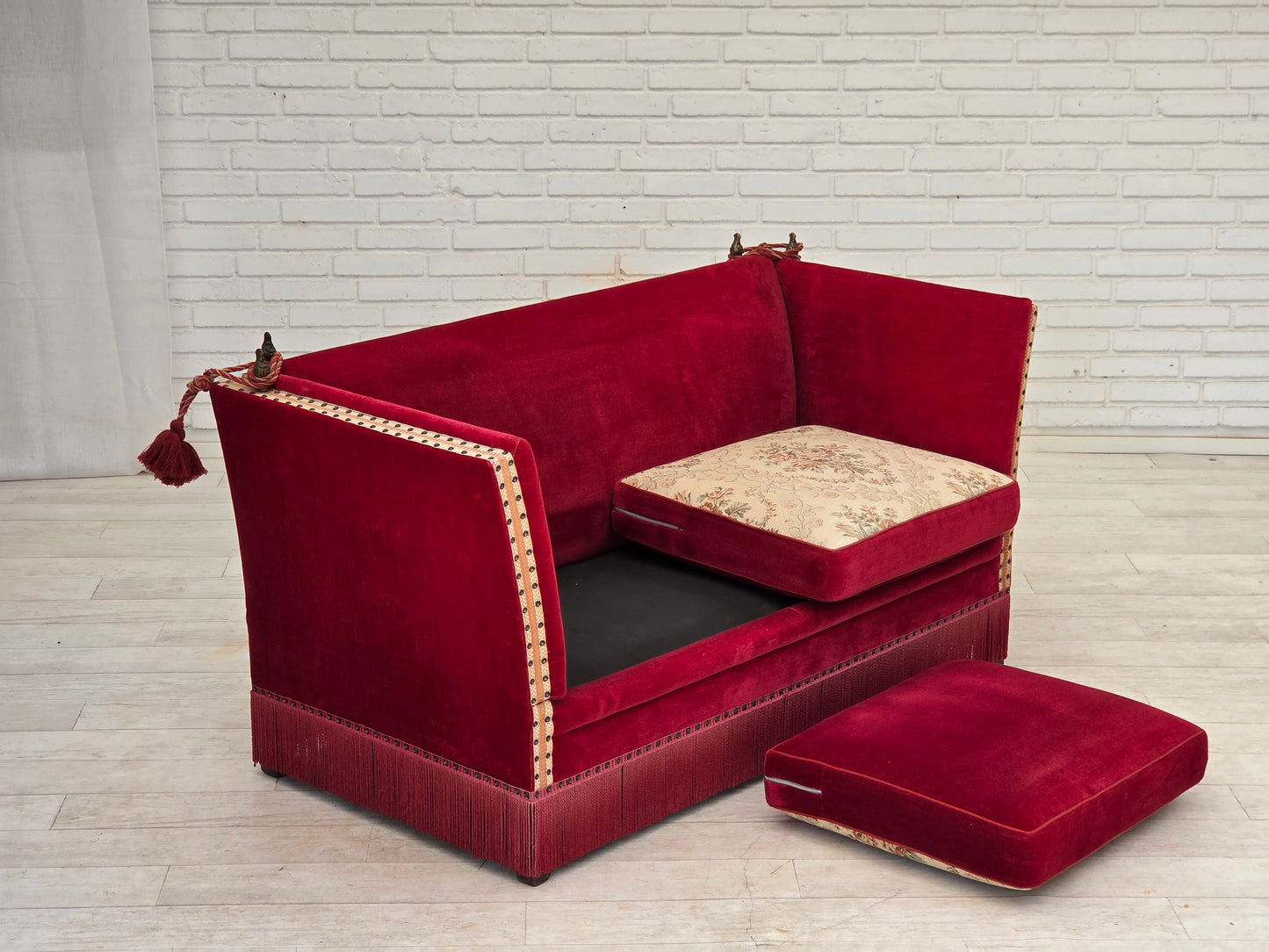 1970s, Danish 2-seater drop arm sofa, furniture velour.