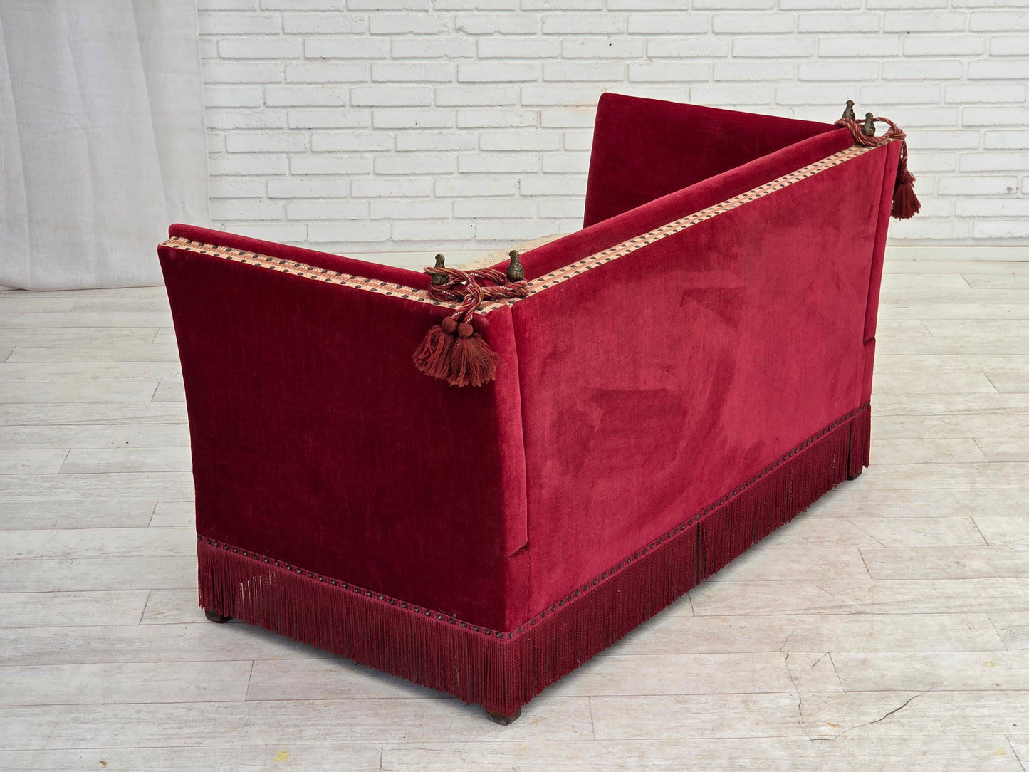 1970s, Danish 2-seater drop arm sofa, furniture velour.