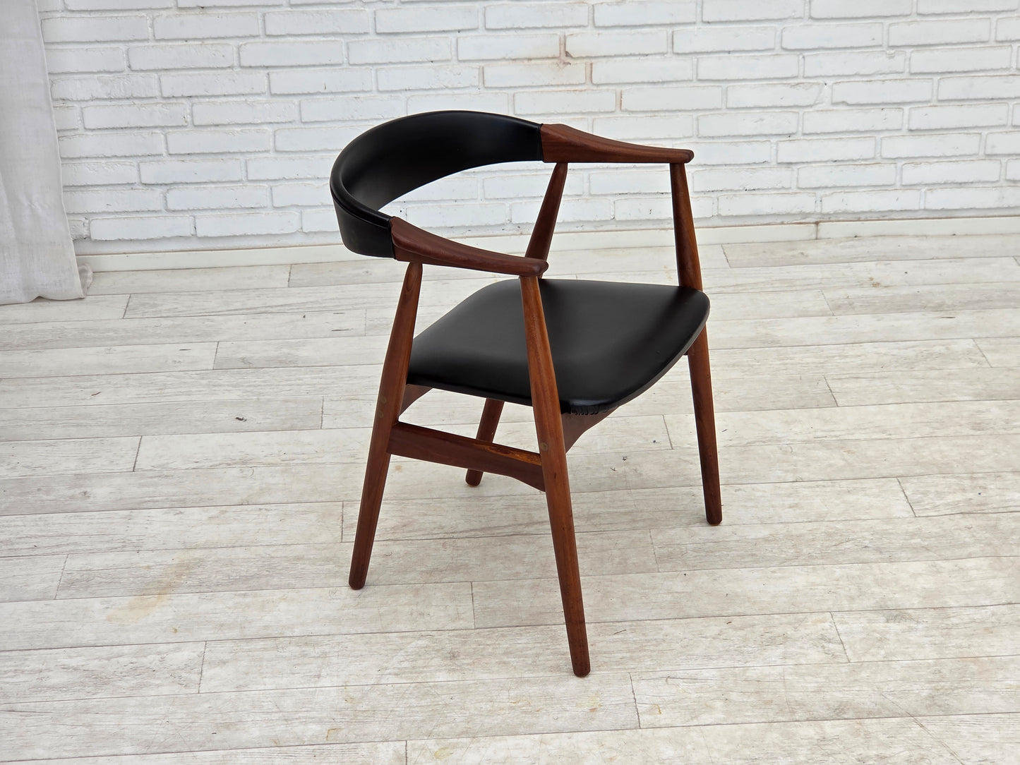 1960s, Danish armchair, teak wood, black artificial leather.