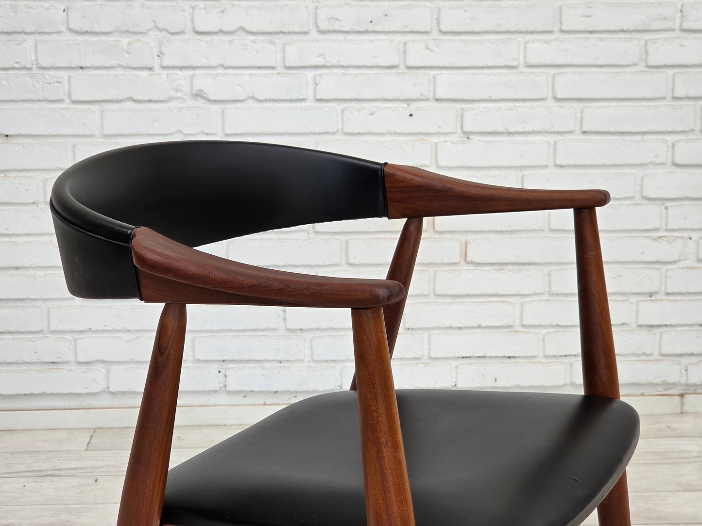 1960s, Danish armchair, teak wood, black artificial leather.
