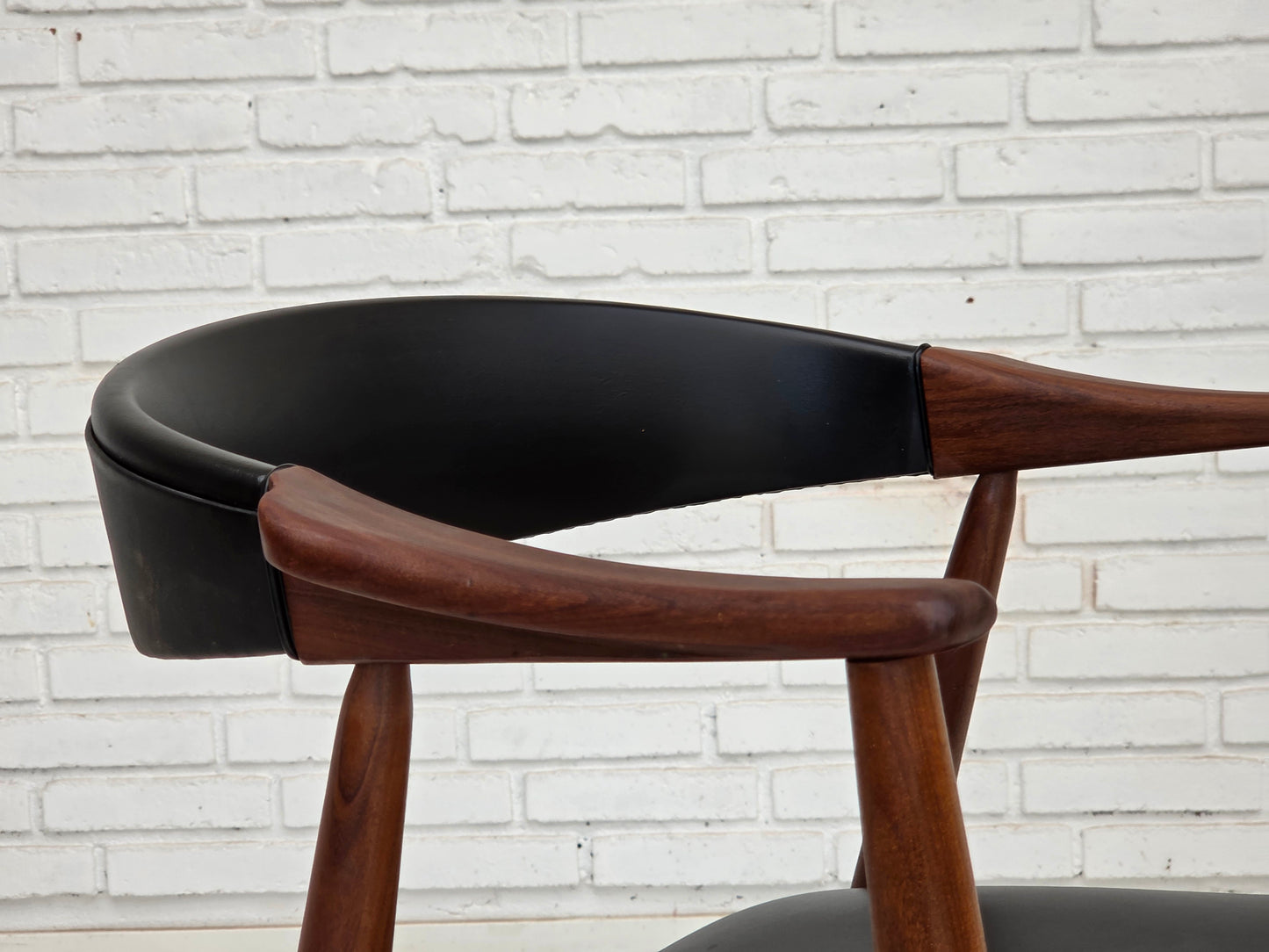 1960s, Danish armchair, teak wood, black artificial leather.