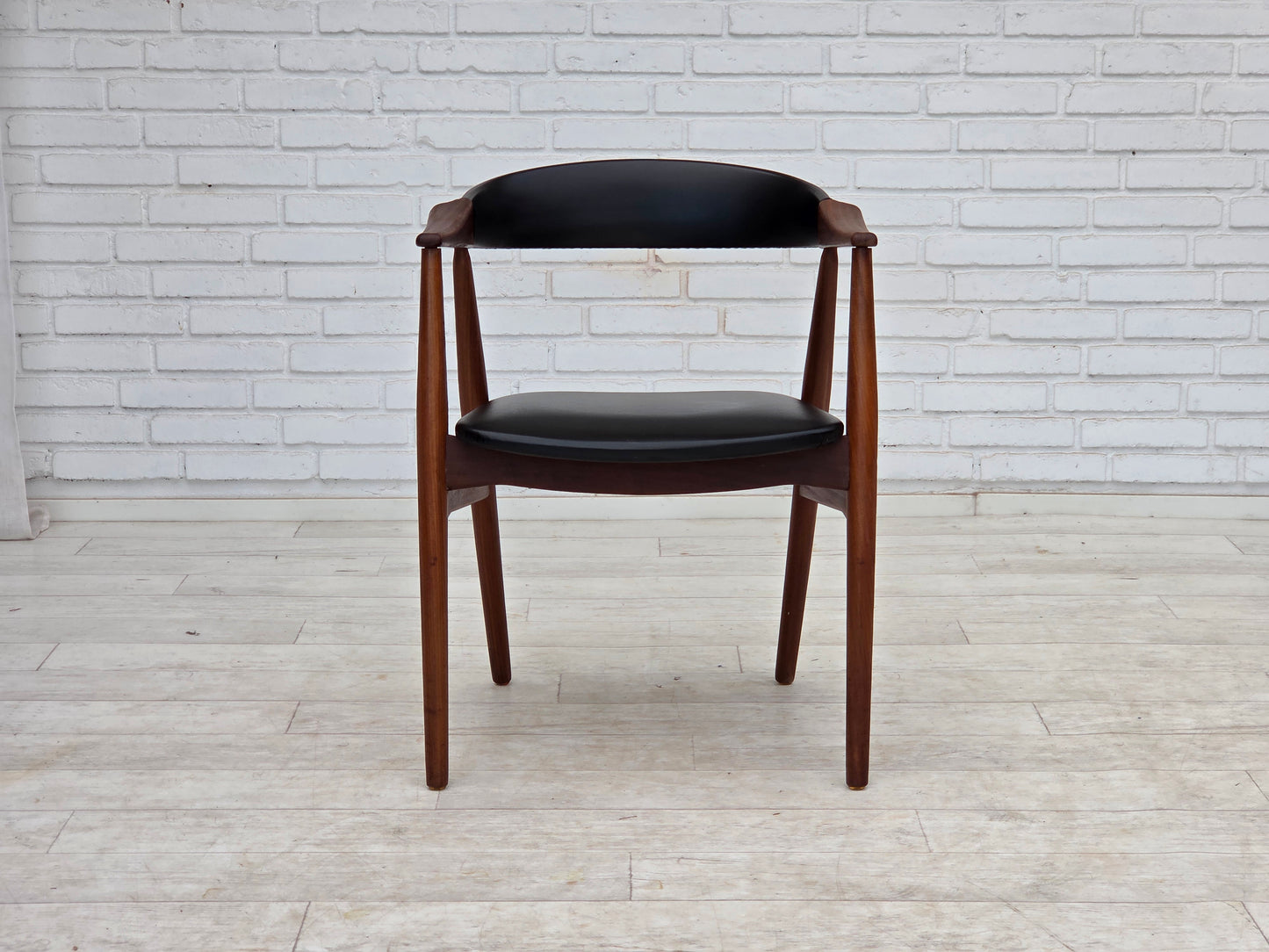 1960s, Danish armchair, teak wood, black artificial leather.