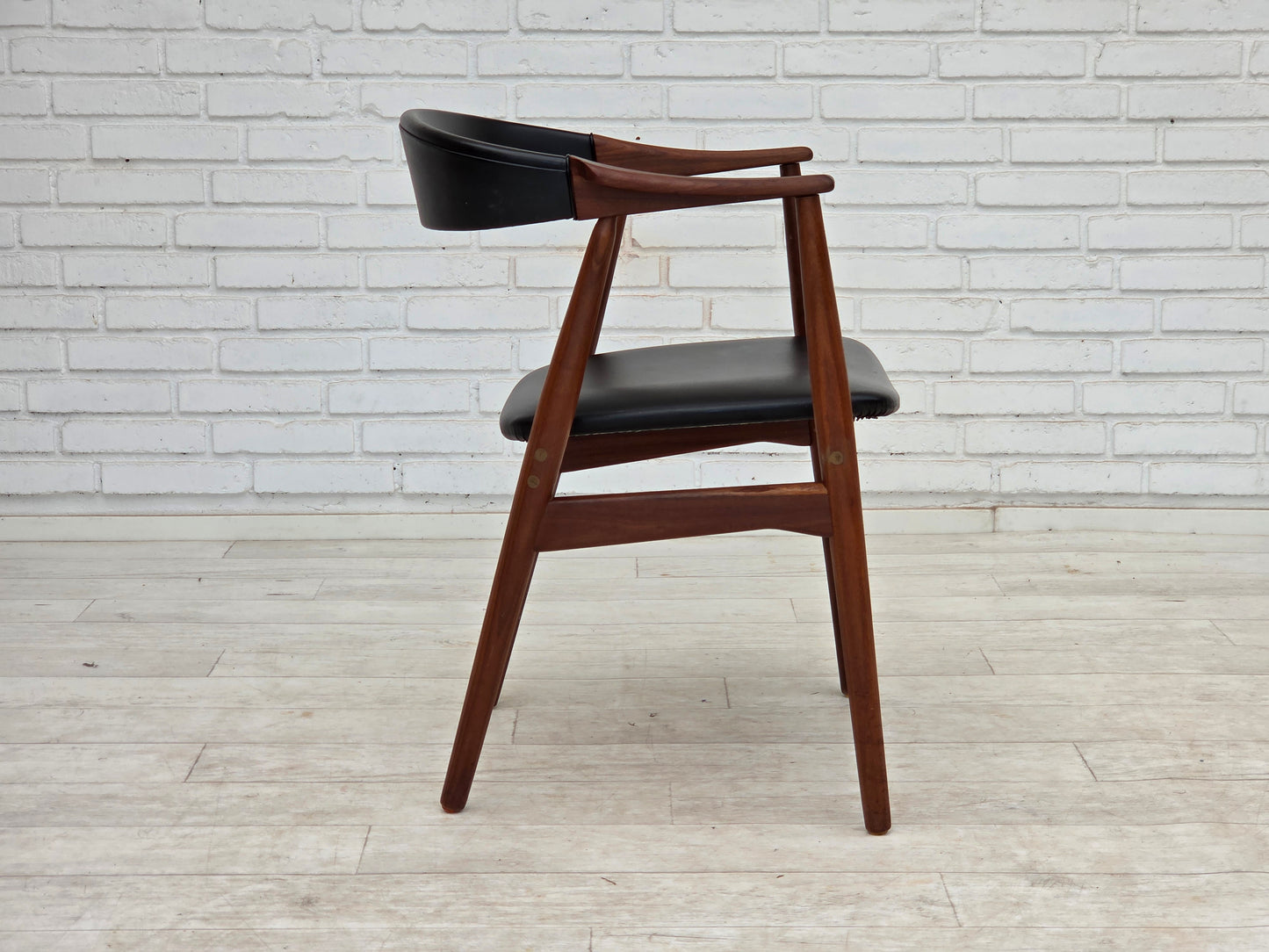 1960s, Danish armchair, teak wood, black artificial leather.