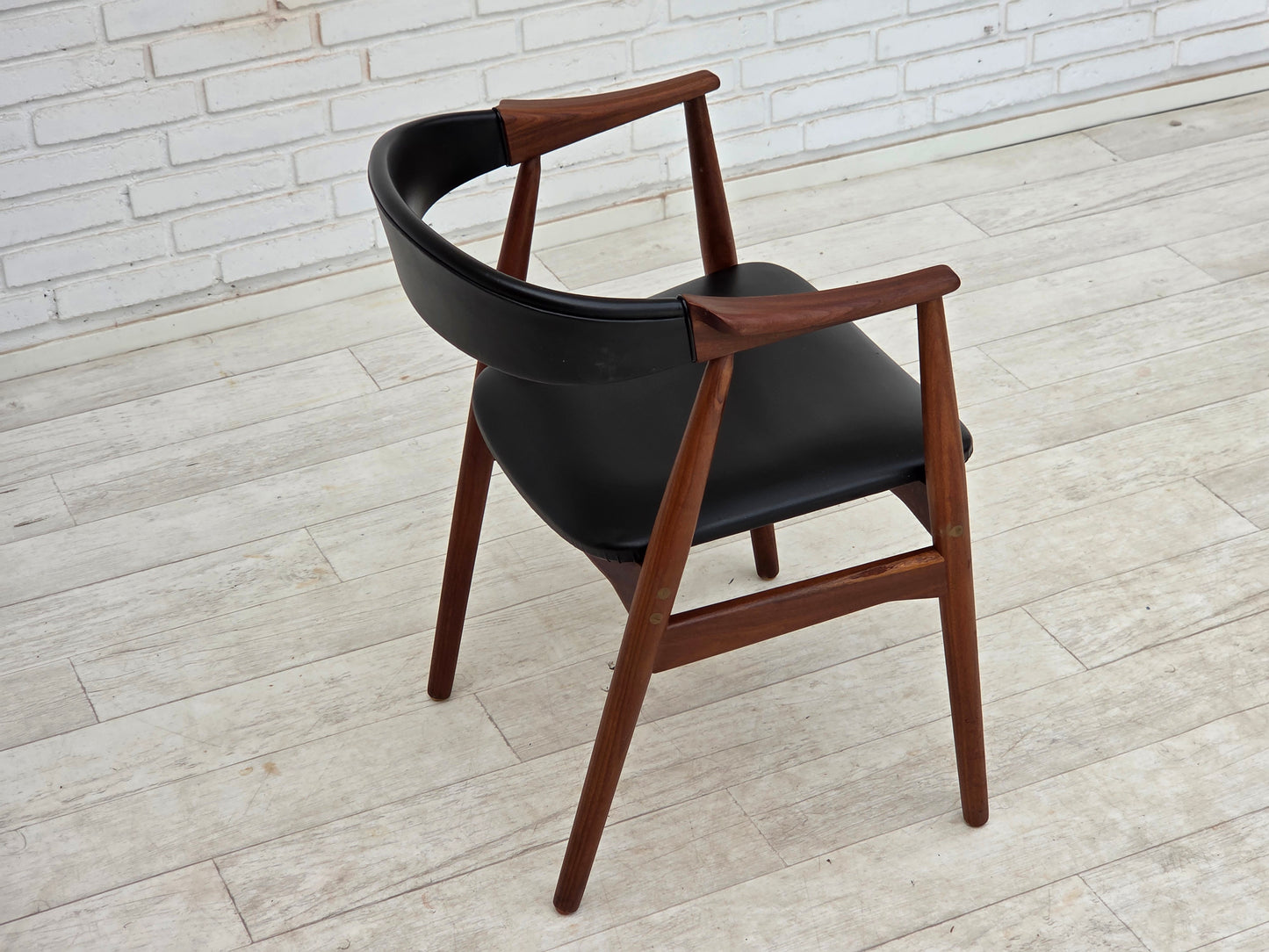 1960s, Danish armchair, teak wood, black artificial leather.