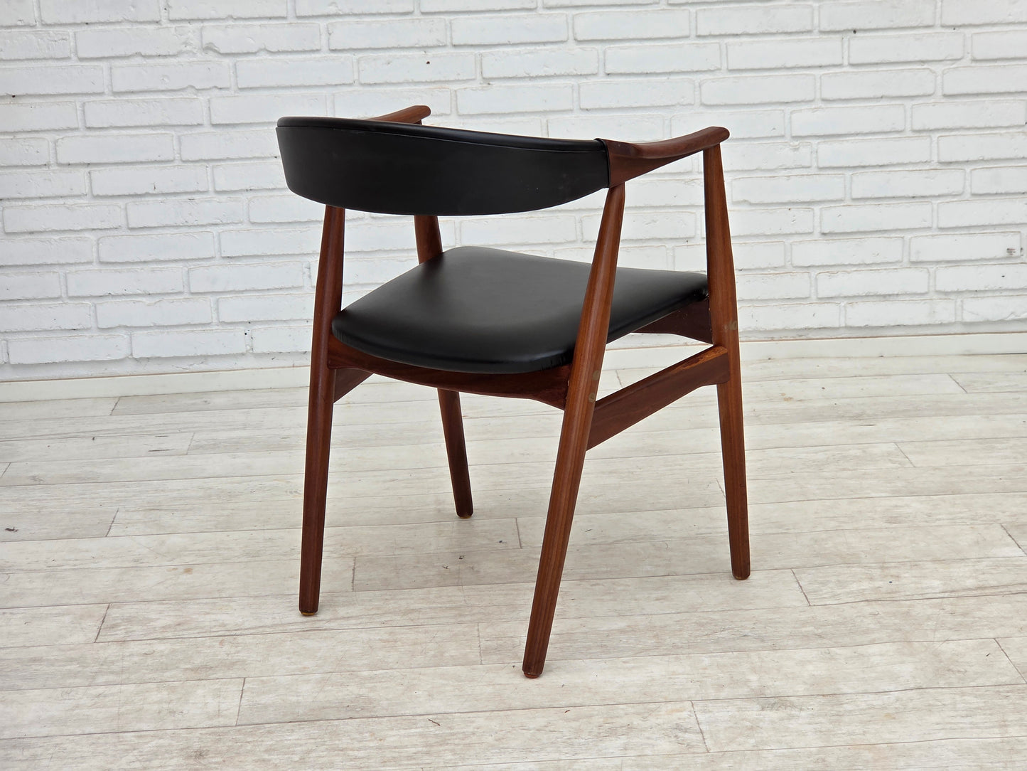 1960s, Danish armchair, teak wood, black artificial leather.
