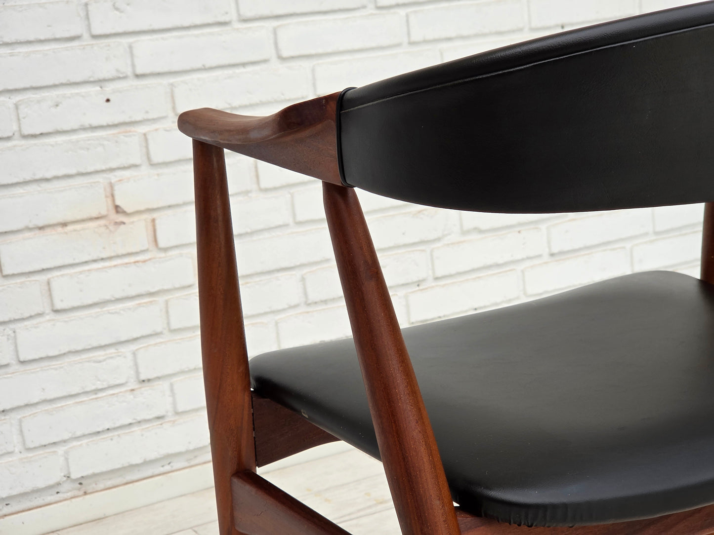 1960s, Danish armchair, teak wood, black artificial leather.