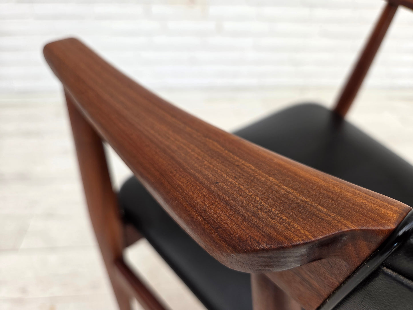 1960s, Danish armchair, teak wood, black artificial leather.