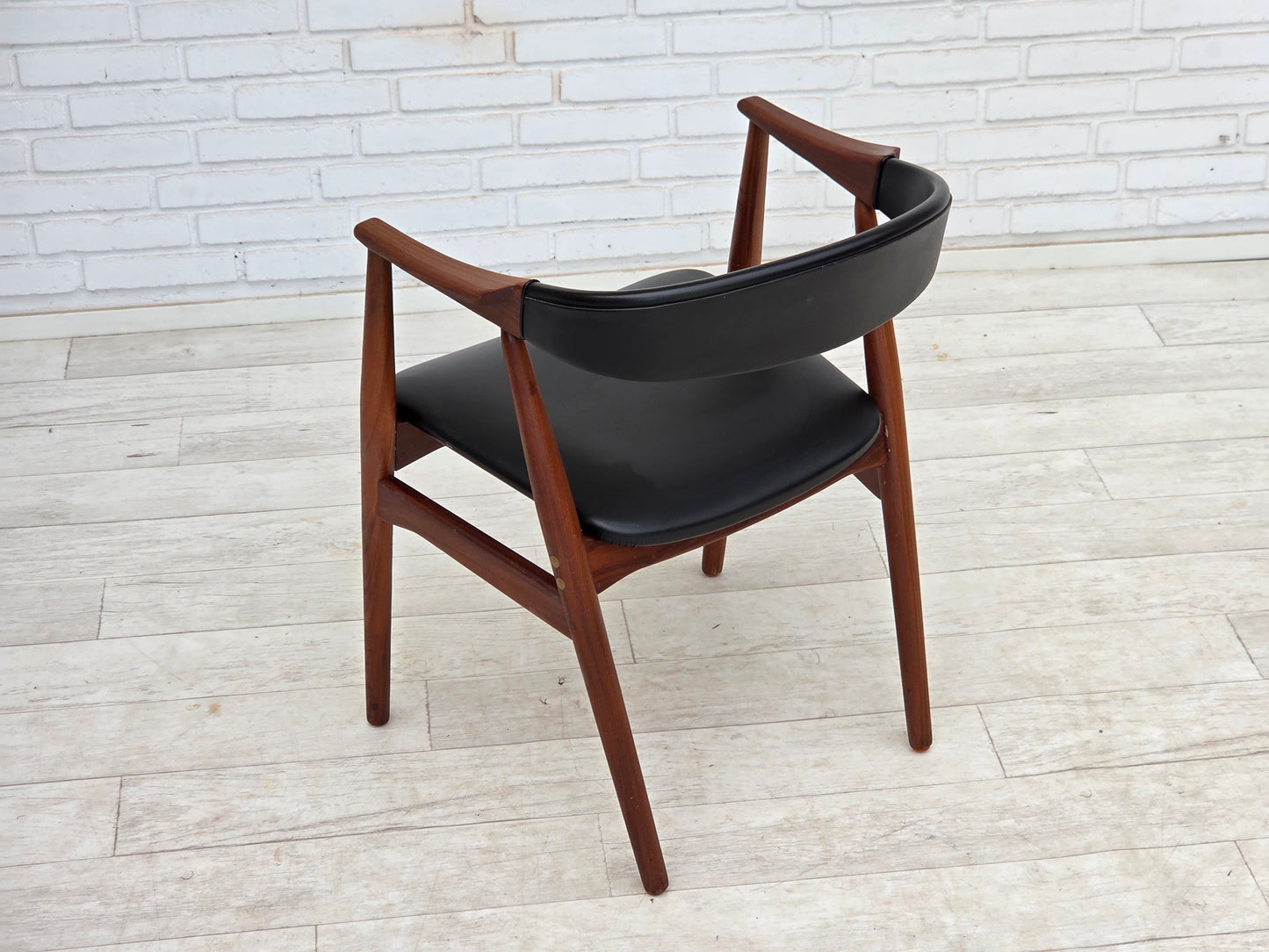 1960s, Danish armchair, teak wood, black artificial leather.