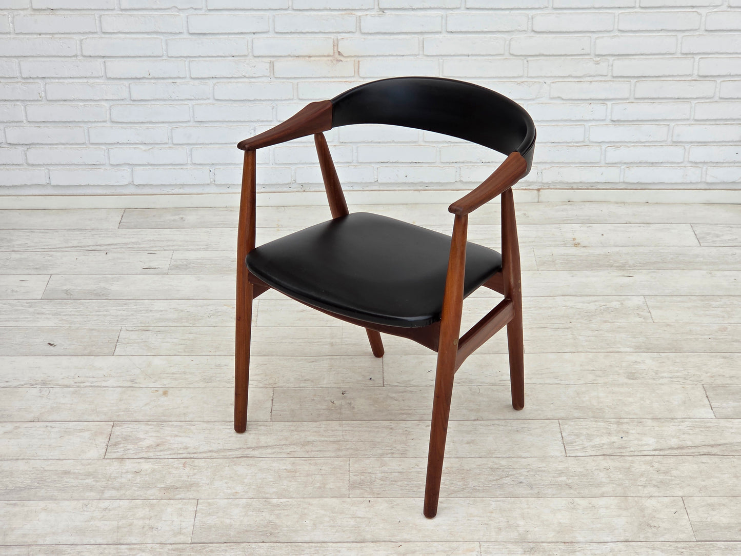 1960s, Danish armchair, teak wood, black artificial leather.