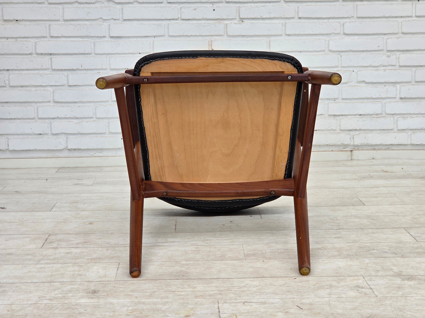 1960s, Danish armchair, teak wood, black artificial leather.