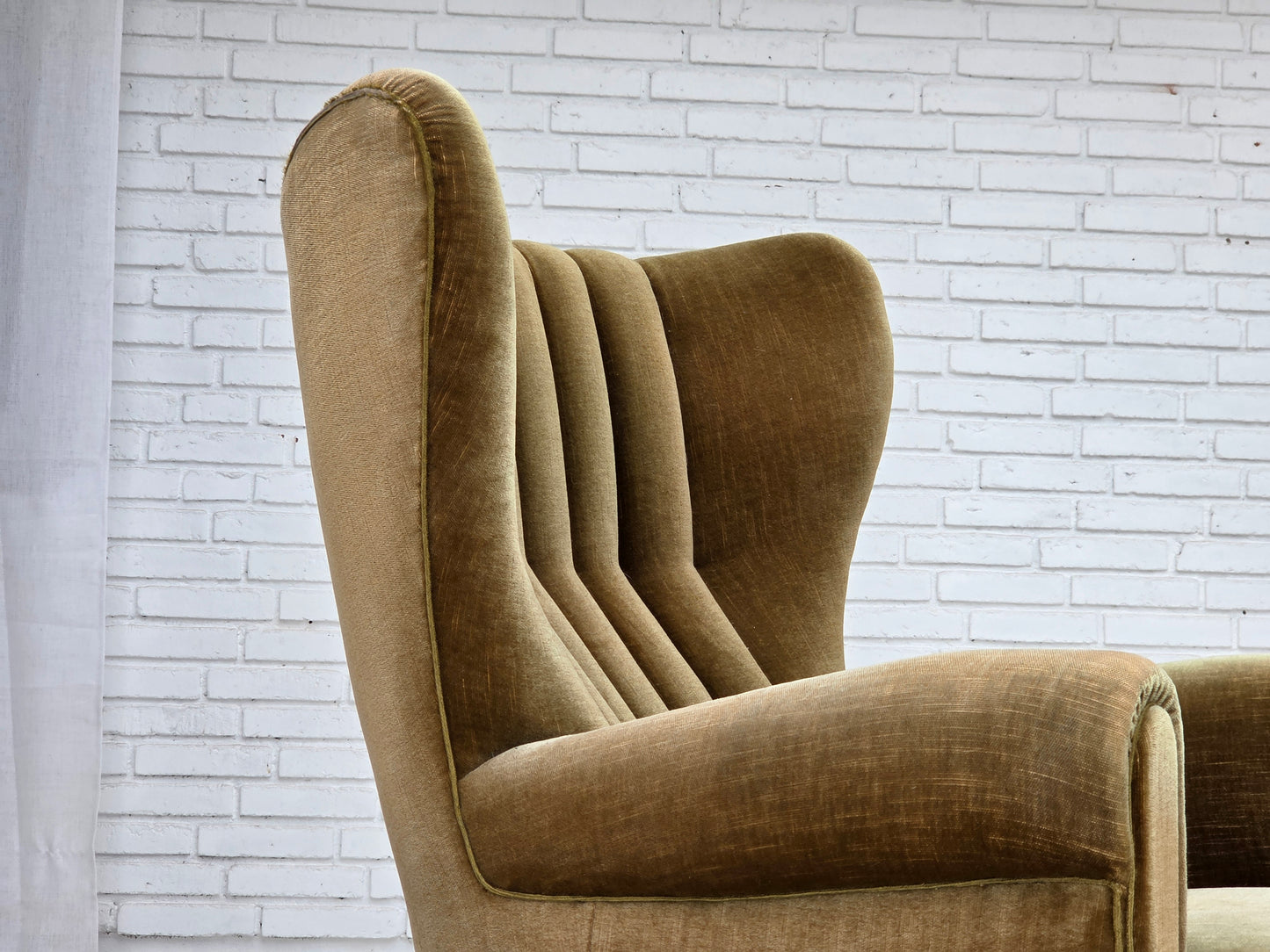 1960s, Danish highback relax armchair, green furniture velour.