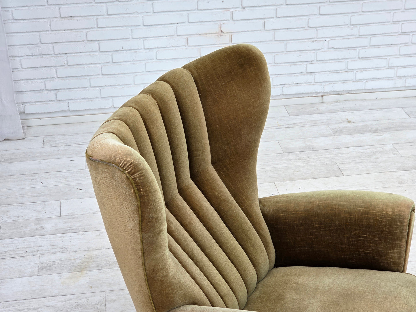 1960s, Danish highback relax armchair, green furniture velour.