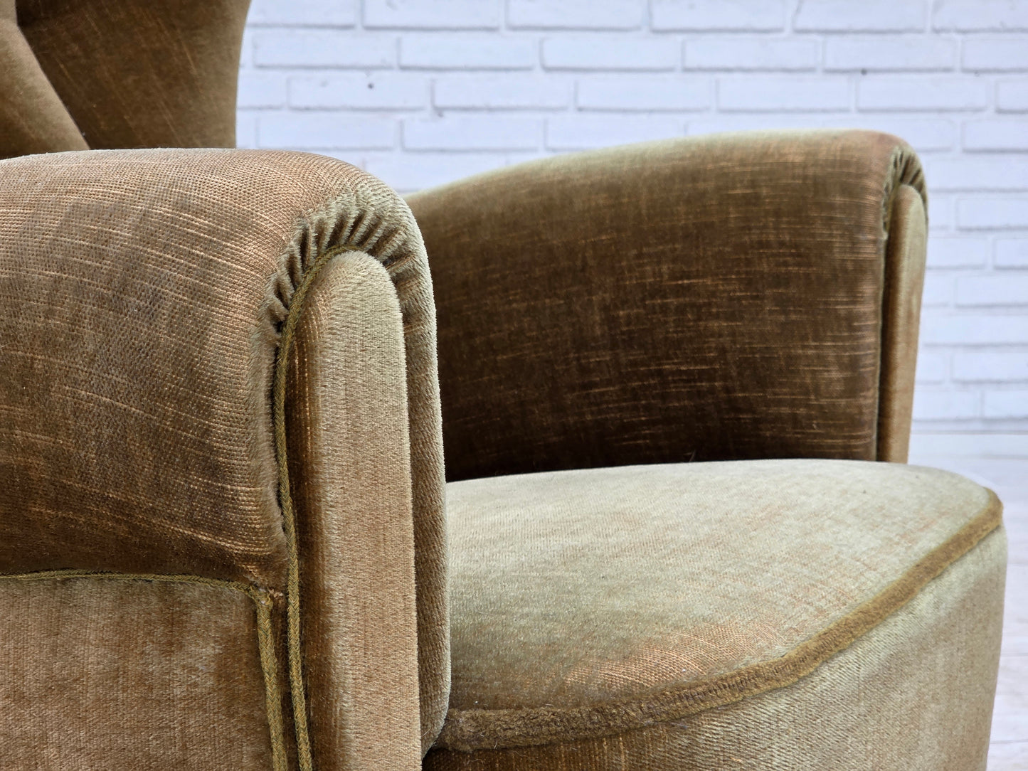 1960s, Danish highback relax armchair, green furniture velour.