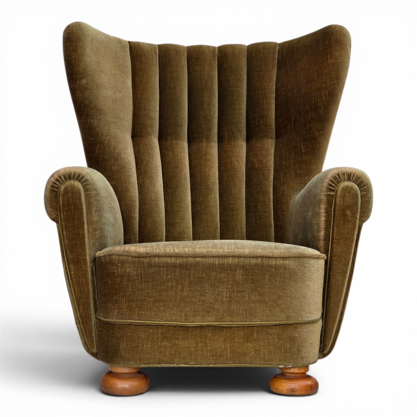 1960s, Danish highback relax armchair, green furniture velour.