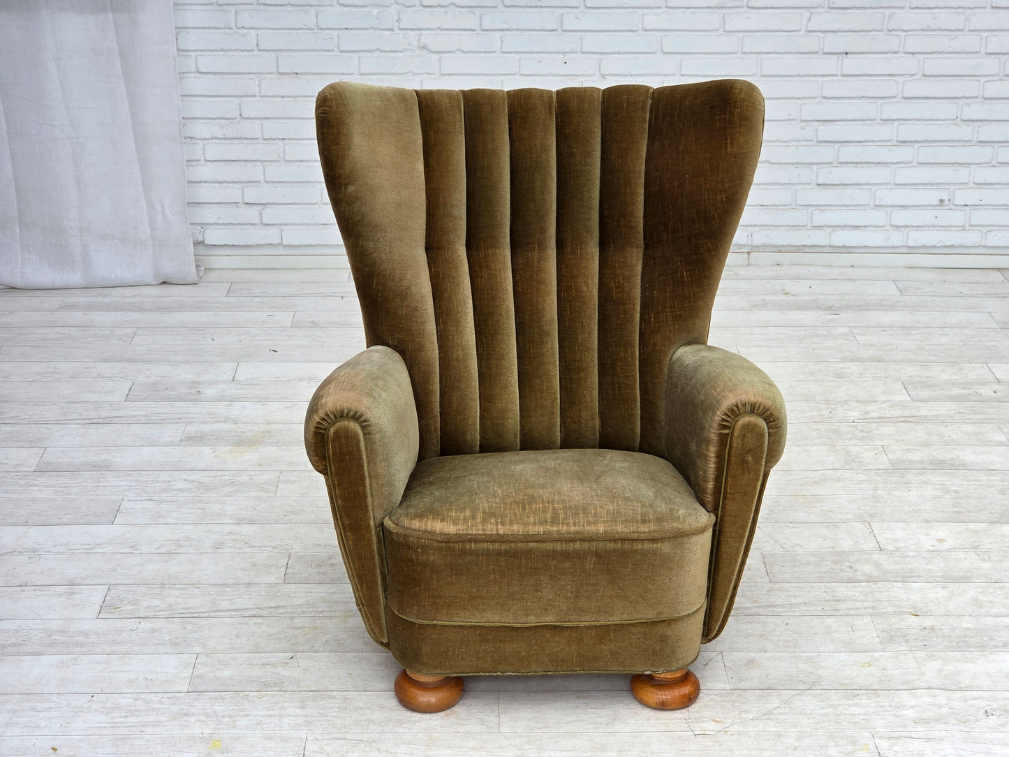 1960s, Danish highback relax armchair, green furniture velour.