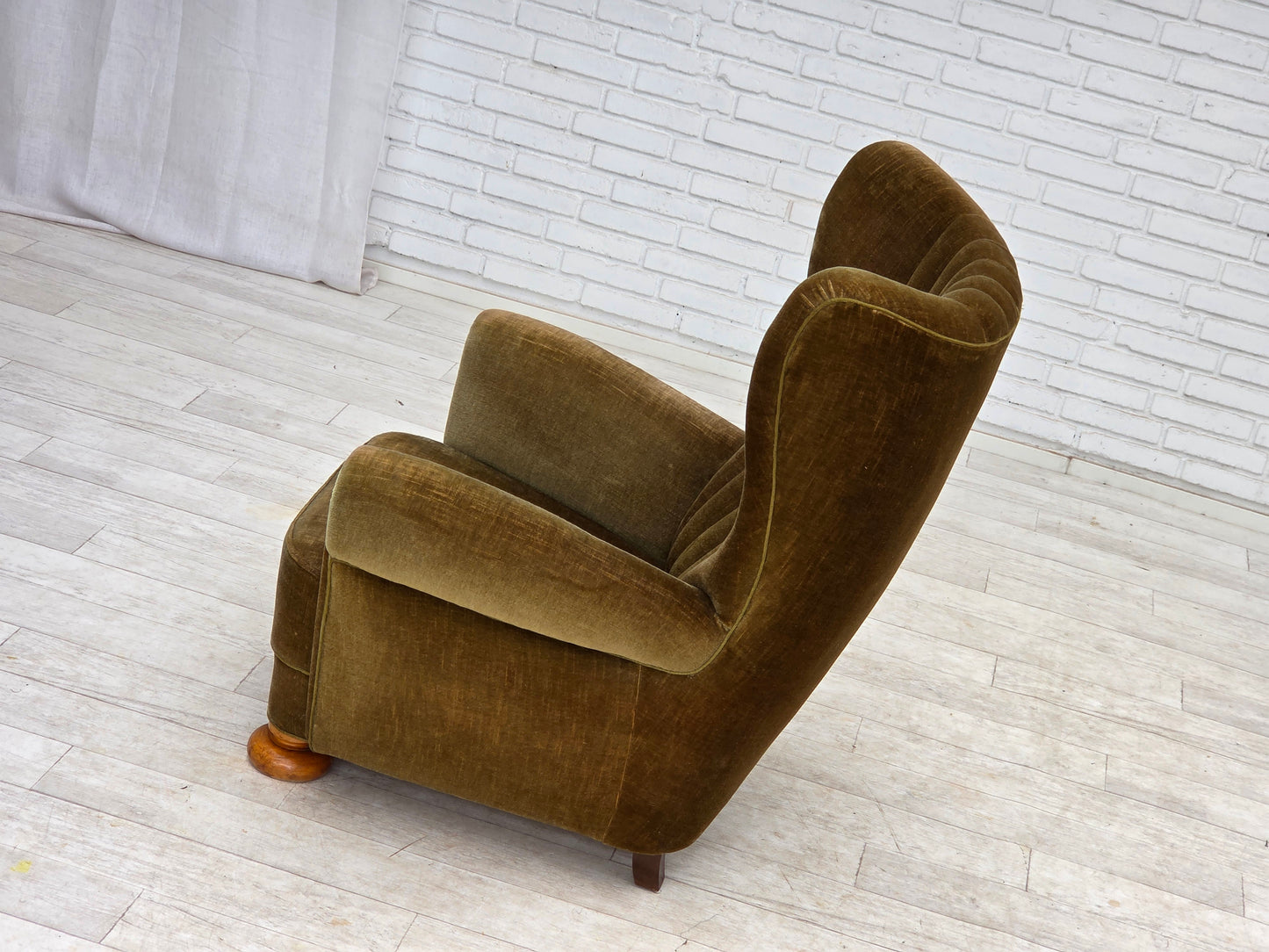 1960s, Danish highback relax armchair, green furniture velour.
