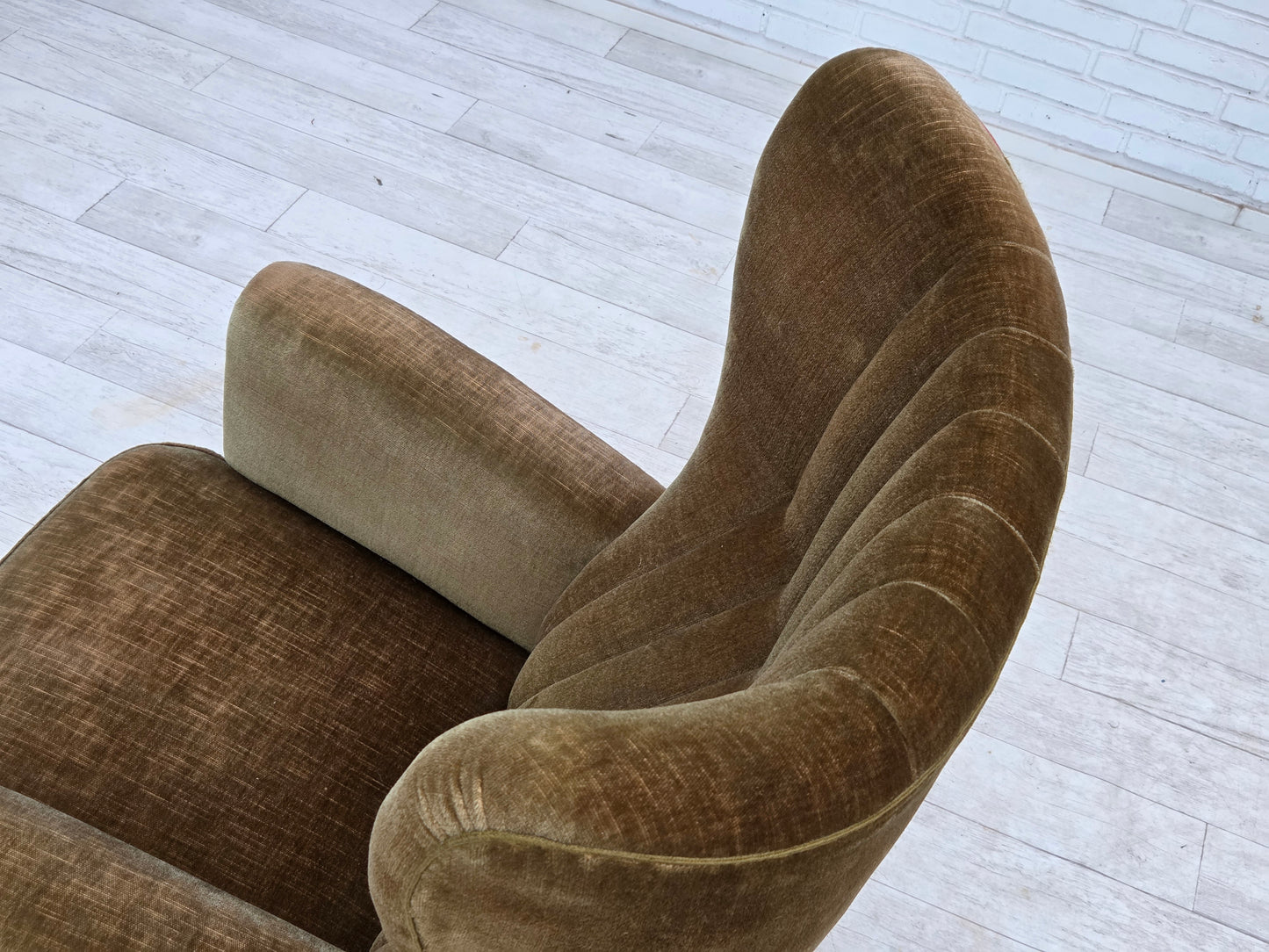 1960s, Danish highback relax armchair, green furniture velour.