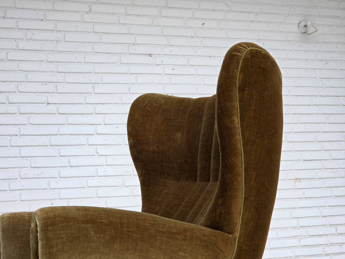 1960s, Danish highback relax armchair, green furniture velour.