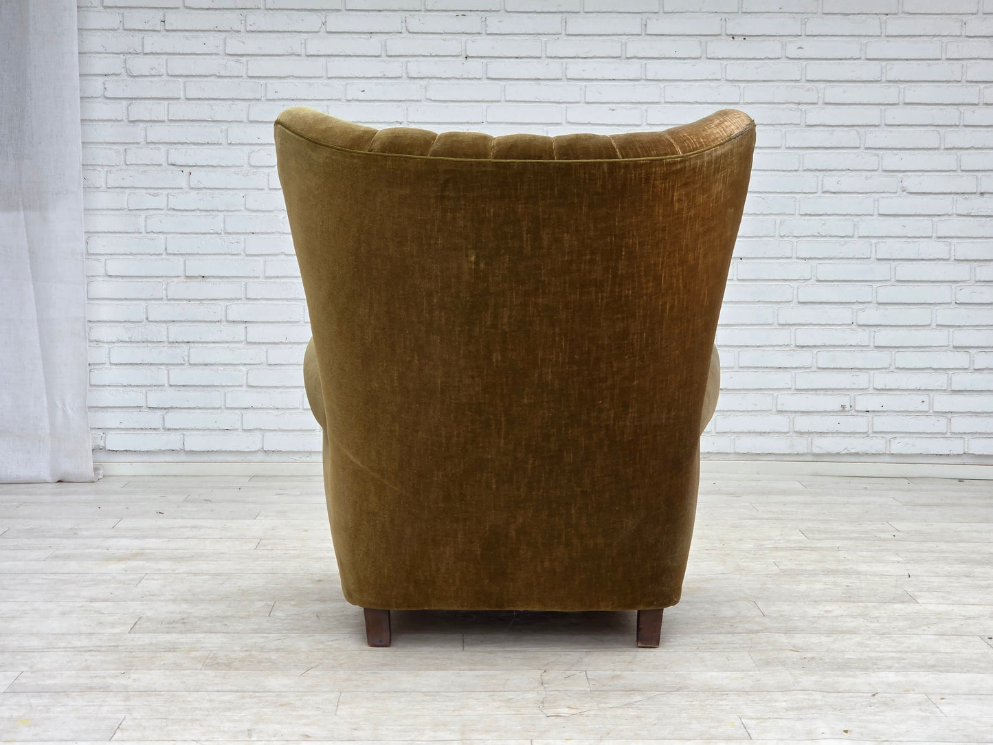 1960s, Danish highback relax armchair, green furniture velour.