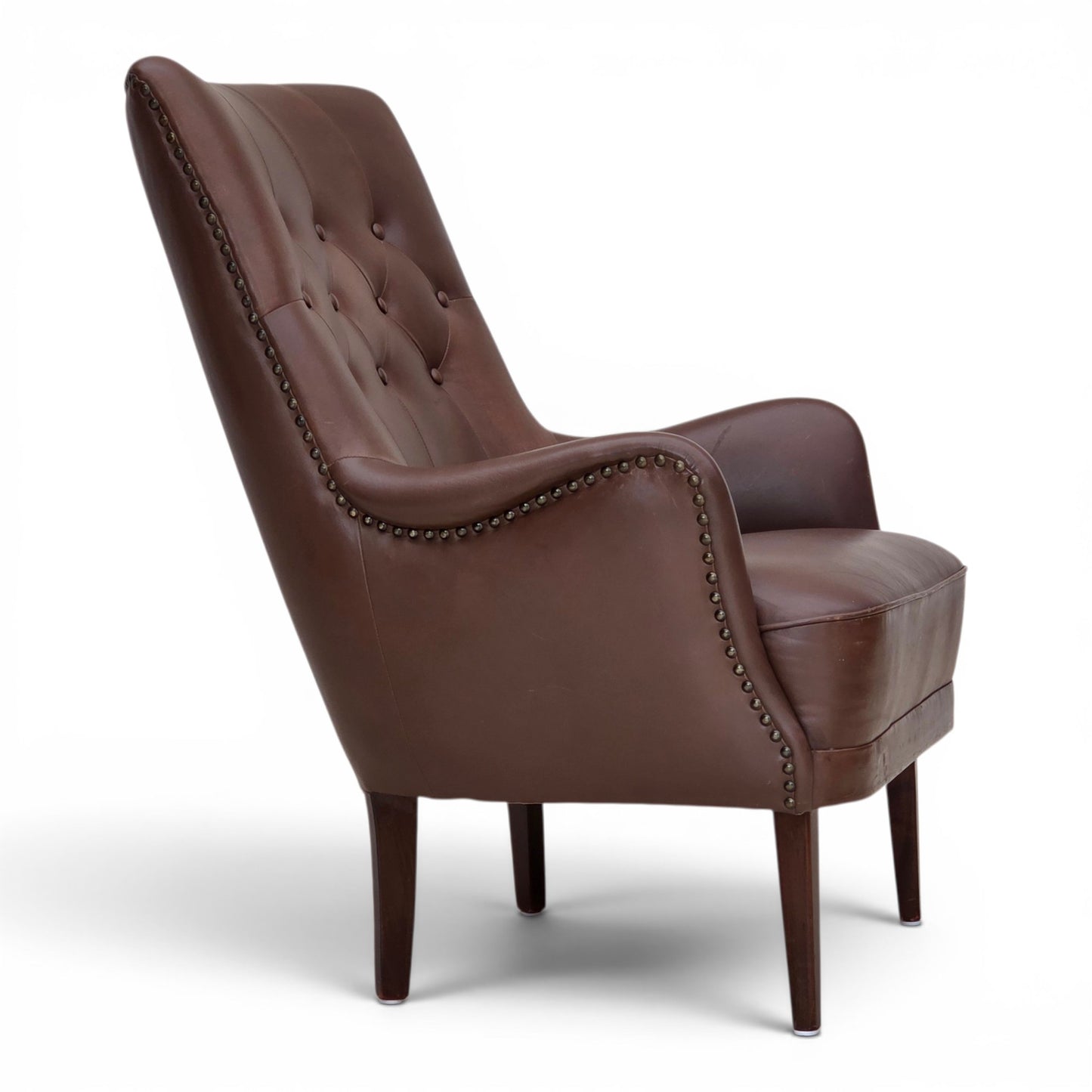 1970s, Danish armchair, original brown furniture leather.