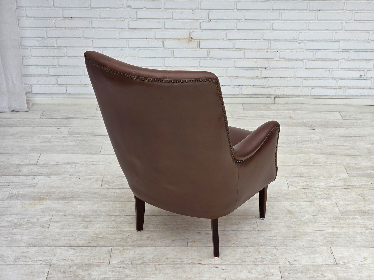 1970s, Danish armchair, original brown furniture leather.
