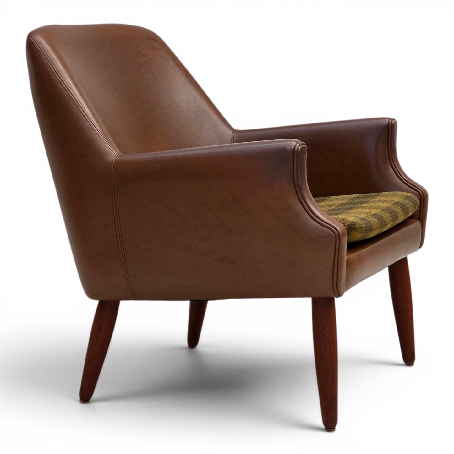 1970s, Danish armchair, artificial leather, teak wood legs.