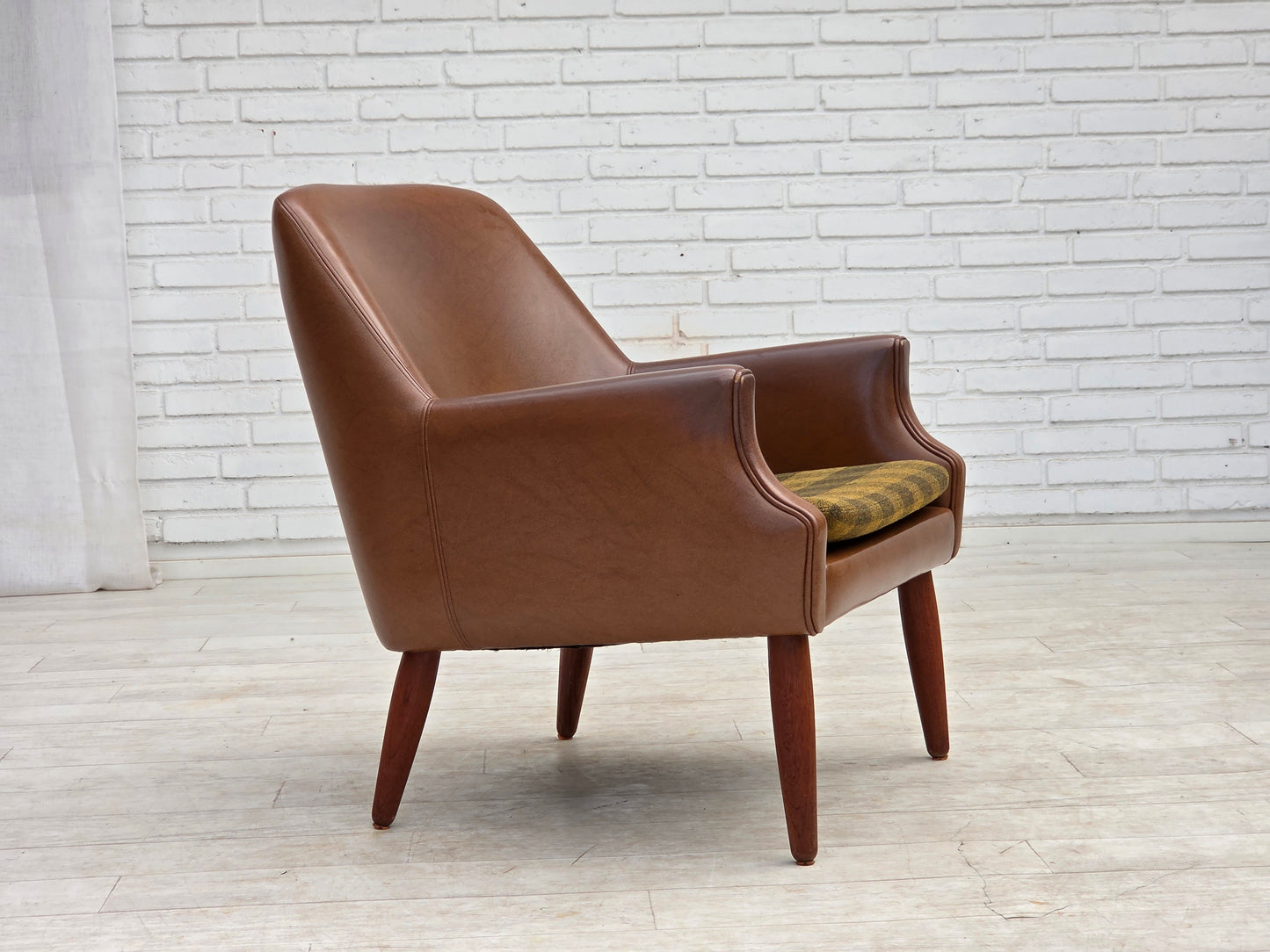 1970s, Danish armchair, artificial leather, teak wood legs.
