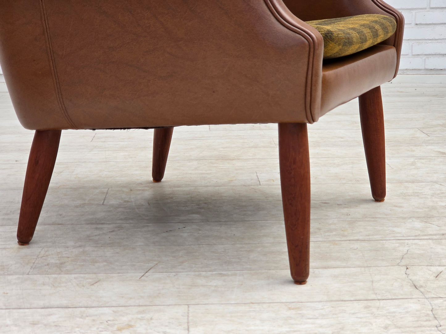 1970s, Danish armchair, artificial leather, teak wood legs.