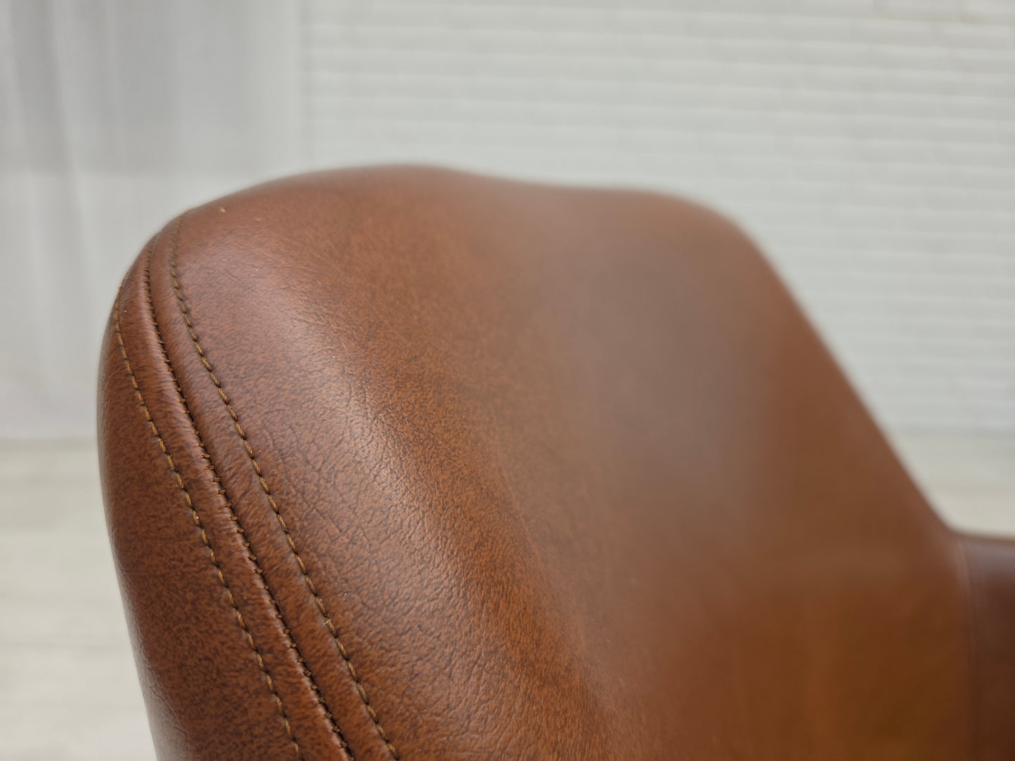 1970s, Danish armchair, artificial leather, teak wood legs.
