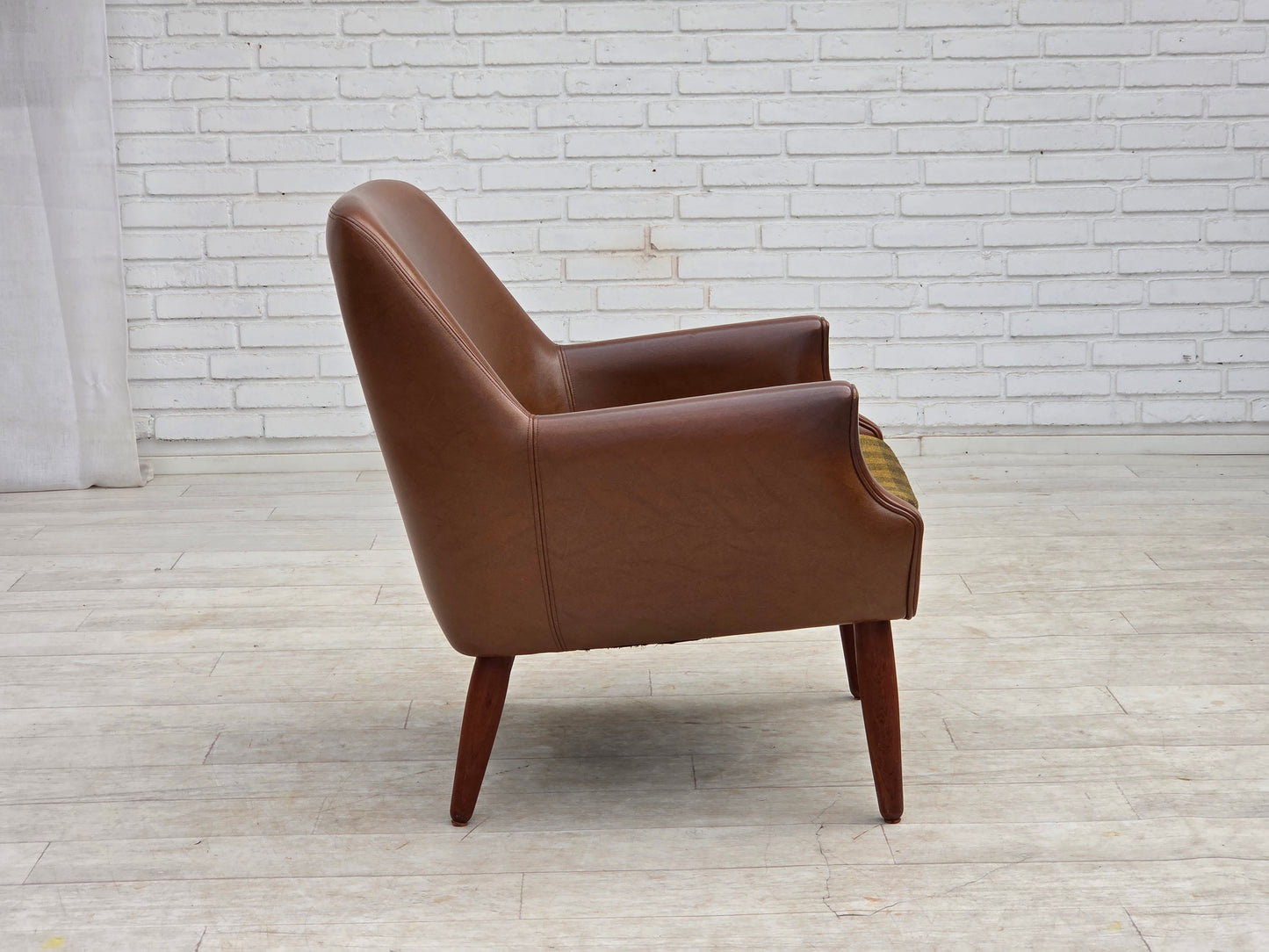 1970s, Danish armchair, artificial leather, teak wood legs.