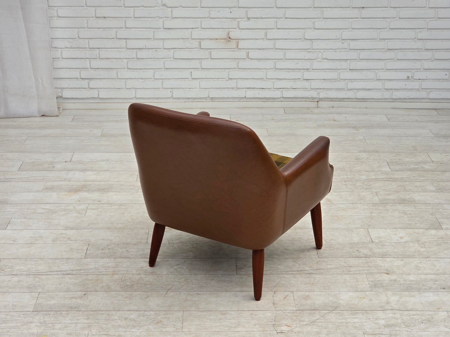 1970s, Danish armchair, artificial leather, teak wood legs.