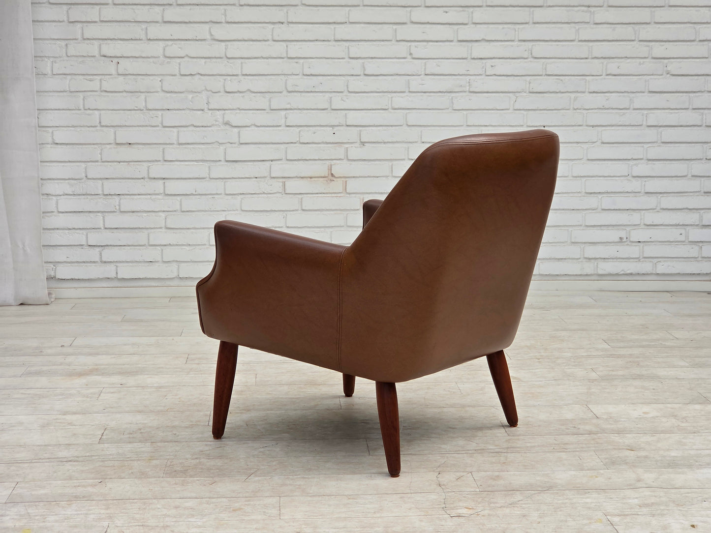 1970s, Danish armchair, artificial leather, teak wood legs.